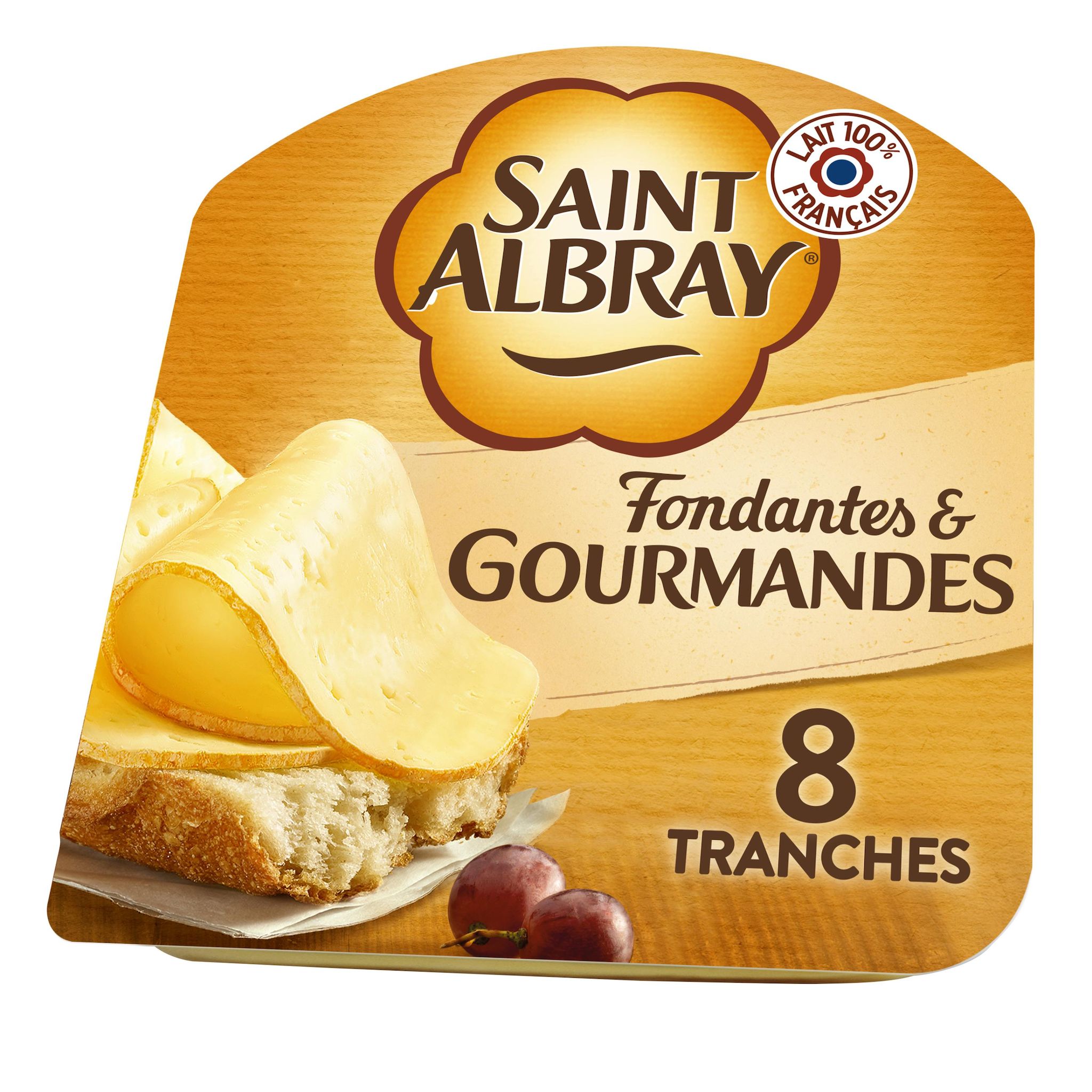 Voir la diapositive 2 : SAINT ALBRAY Fromage à pate molle en tranches finement typées 8 tranches 130g