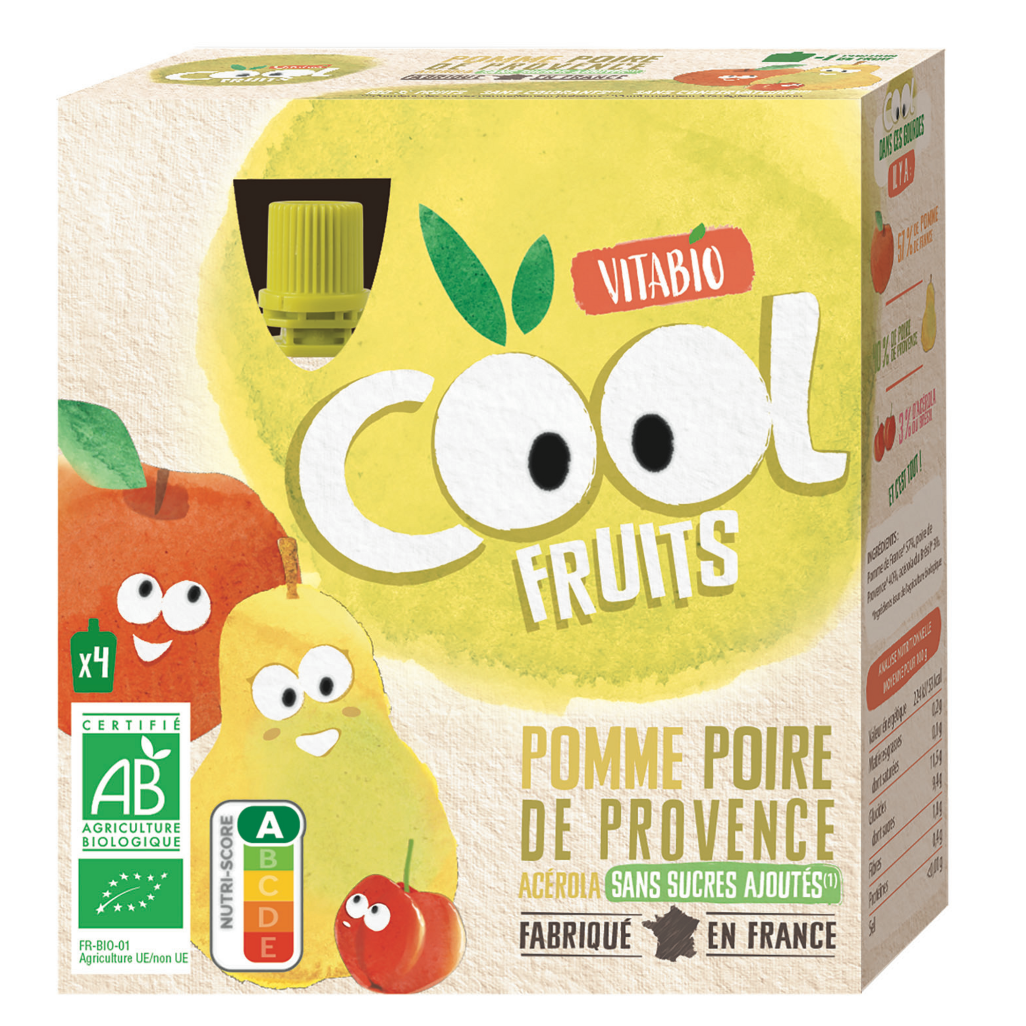 Voir la diapositive 2 : VITABIO Cool Fruits Gourdes compote de pomme poire bio sans cures ajoutés 4x90g