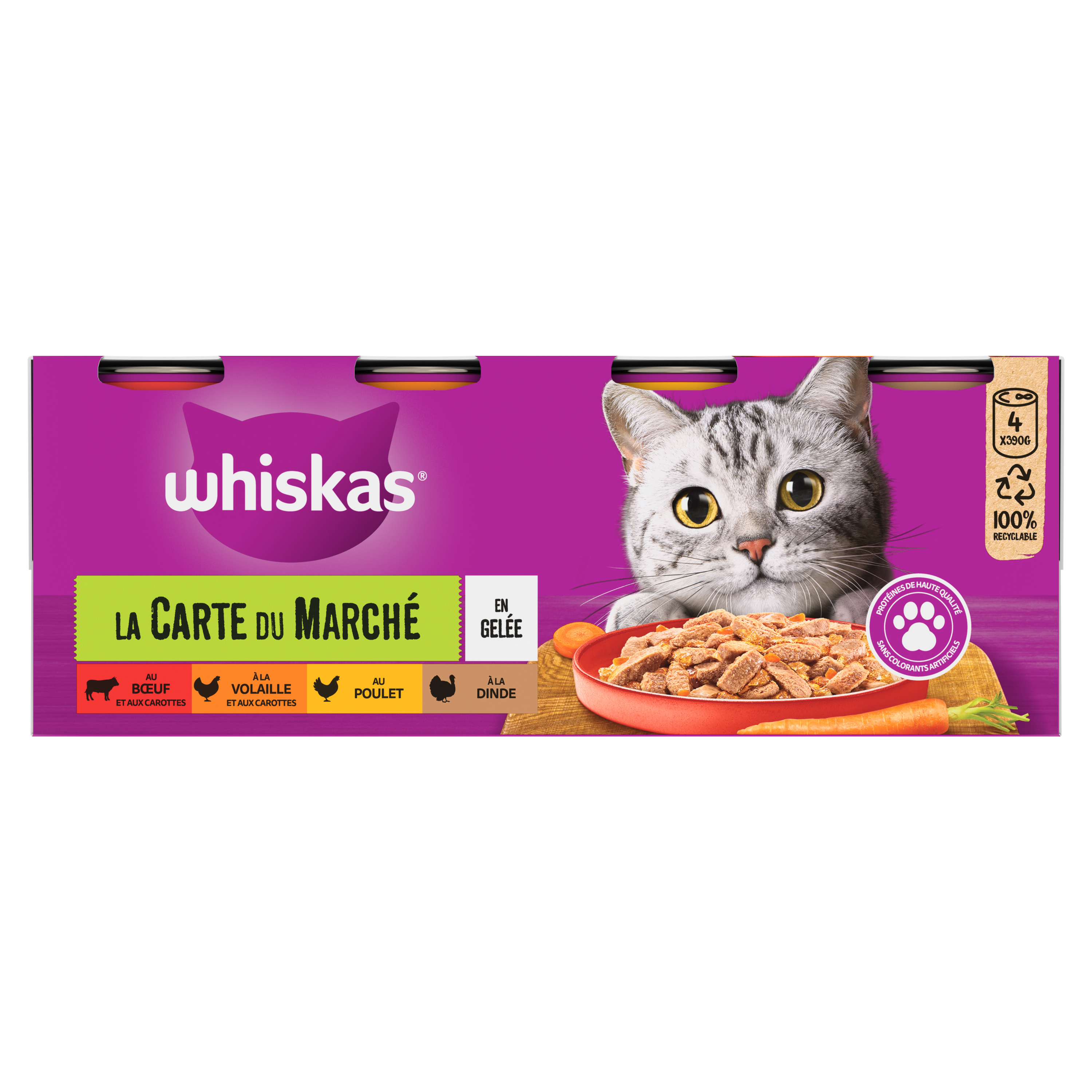 Voir la diapositive 2 : WHISKAS Repas La Carte du Marché en gelée à la viande pour chat stérilisé 4 boites 4x390g