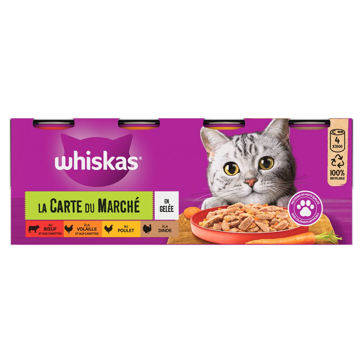 WHISKAS Repas La Carte du Marché en gelée à la viande pour chat stérilisé 4 boites 4x390g