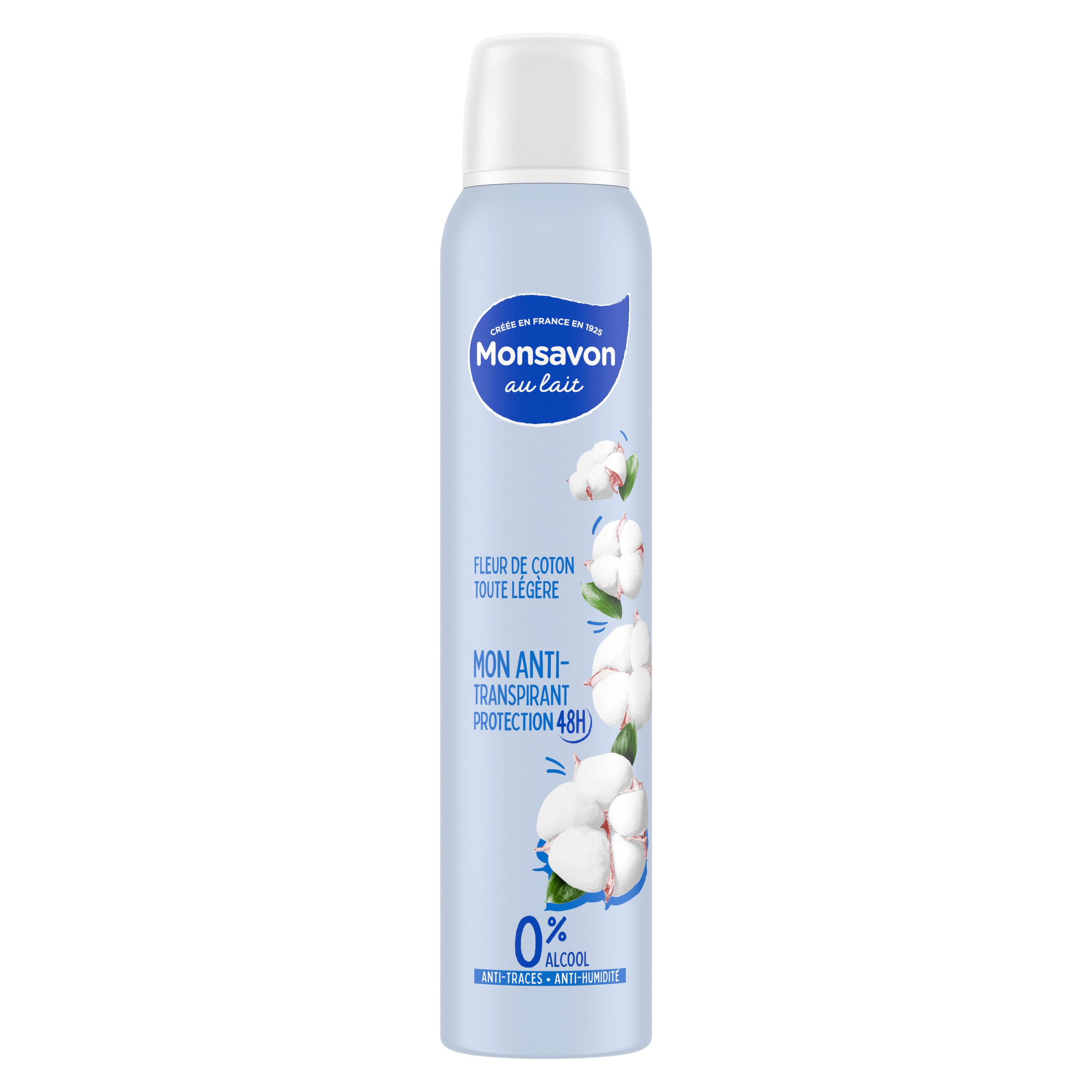 Voir la diapositive 2 : MONSAVON Déodorant spray femme antibactérien lait & coton 0% Alcool 200ml