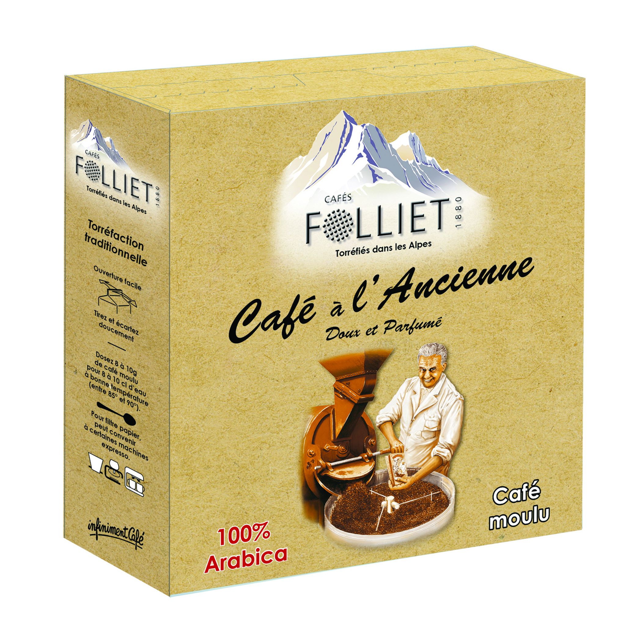 FOLLIET Café Moulu à L'ancienne 100% Arabica 2x250g Pas Cher - Auchan.fr