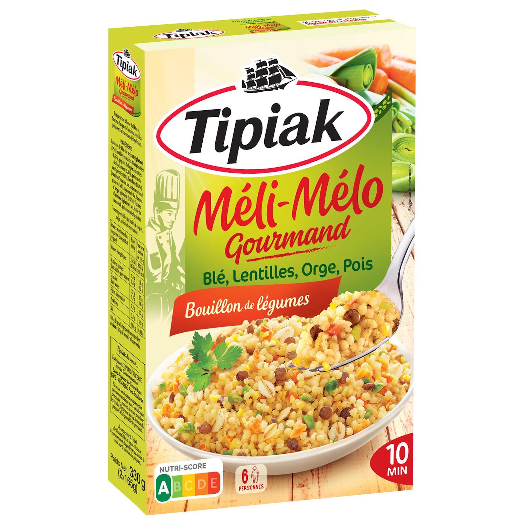 Voir la diapositive 2 : TIPIAK Méli-Mélo gourmand au blé lentilles orge pois 2x3 portions 2x165g