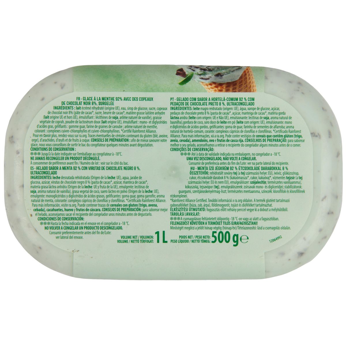 AUCHAN Glace à la menthe et copeaux de chocolat 500g