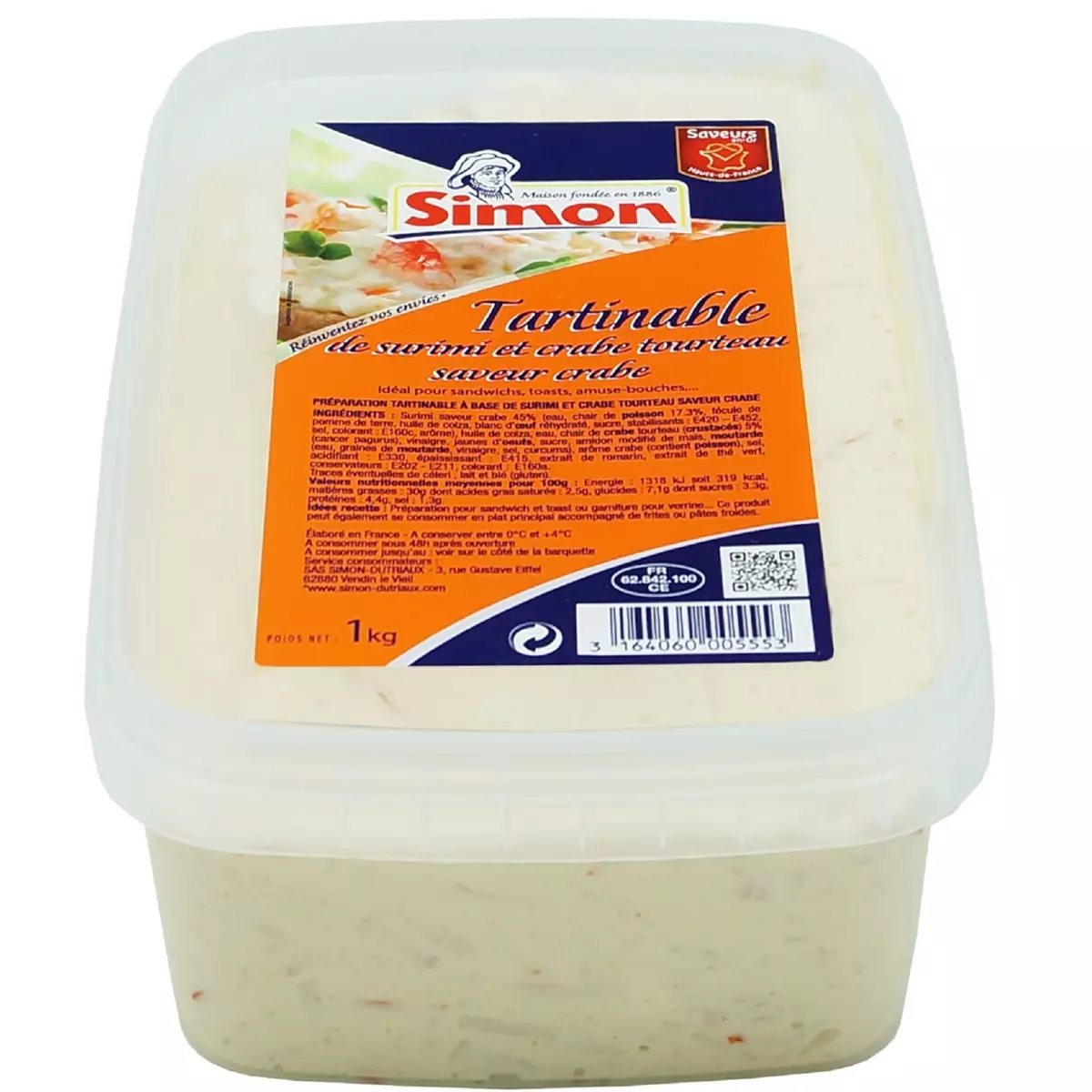 SIMON Tartinable de surimi et crabe tourteau 1kg