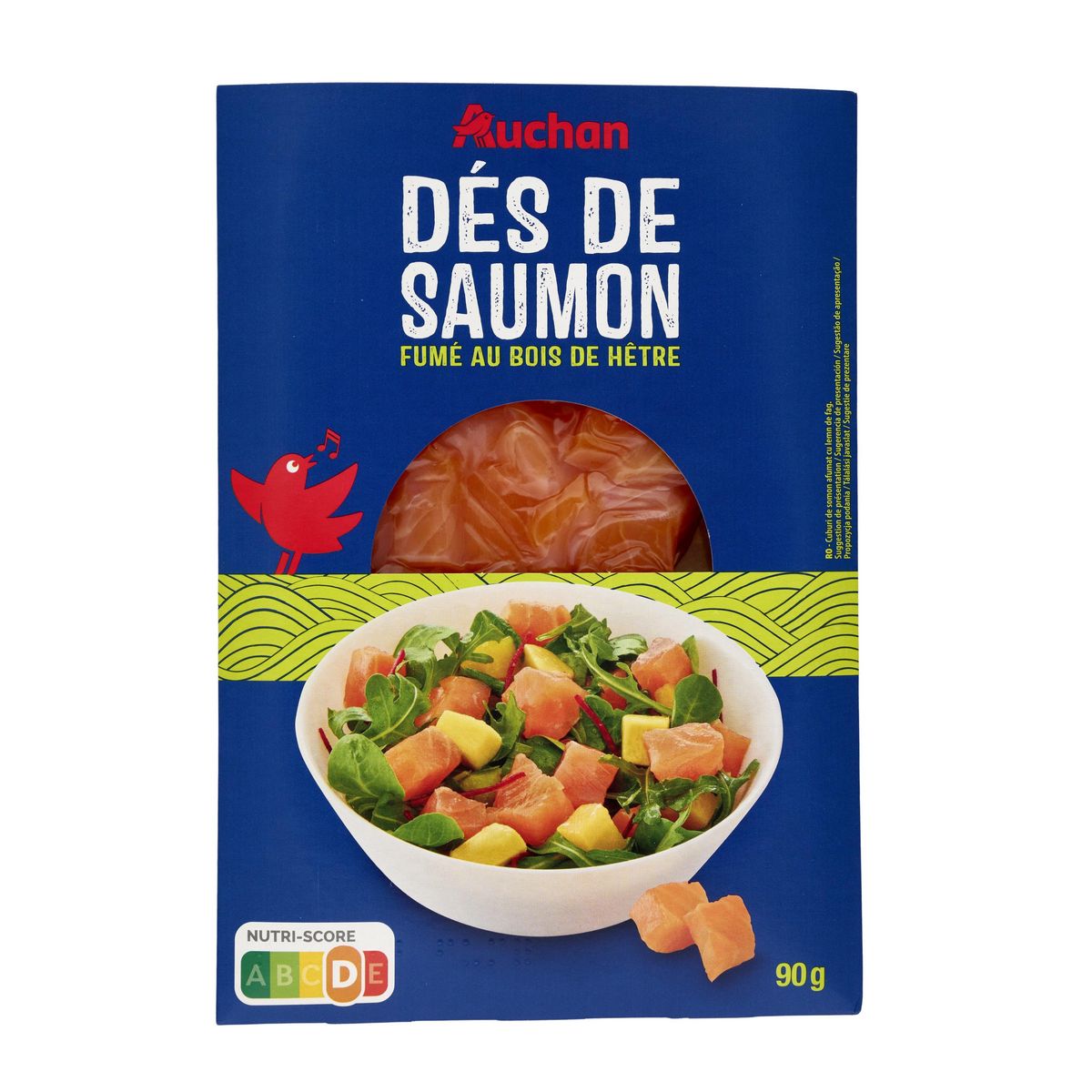 AUCHAN Dés de saumon fumé au bois de hêtre 90g