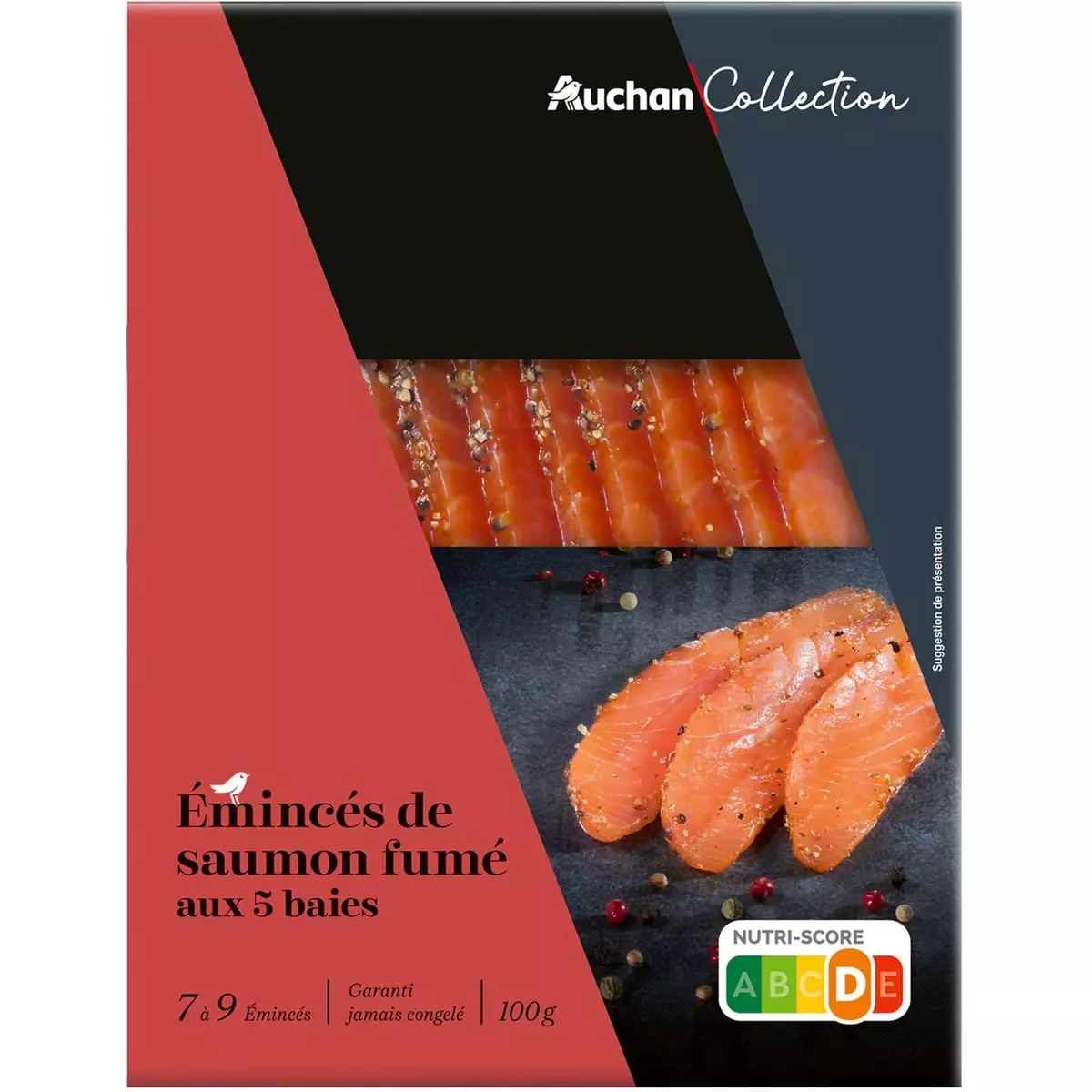 AUCHAN COLLECTION Émincés de saumon fumé aux 5 baies 7 à 9 pièces 100g