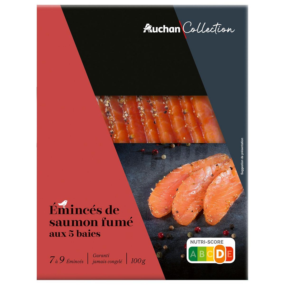 AUCHAN COLLECTION Émincés de saumon fumé aux 5 baies 7/9 pièces 100g