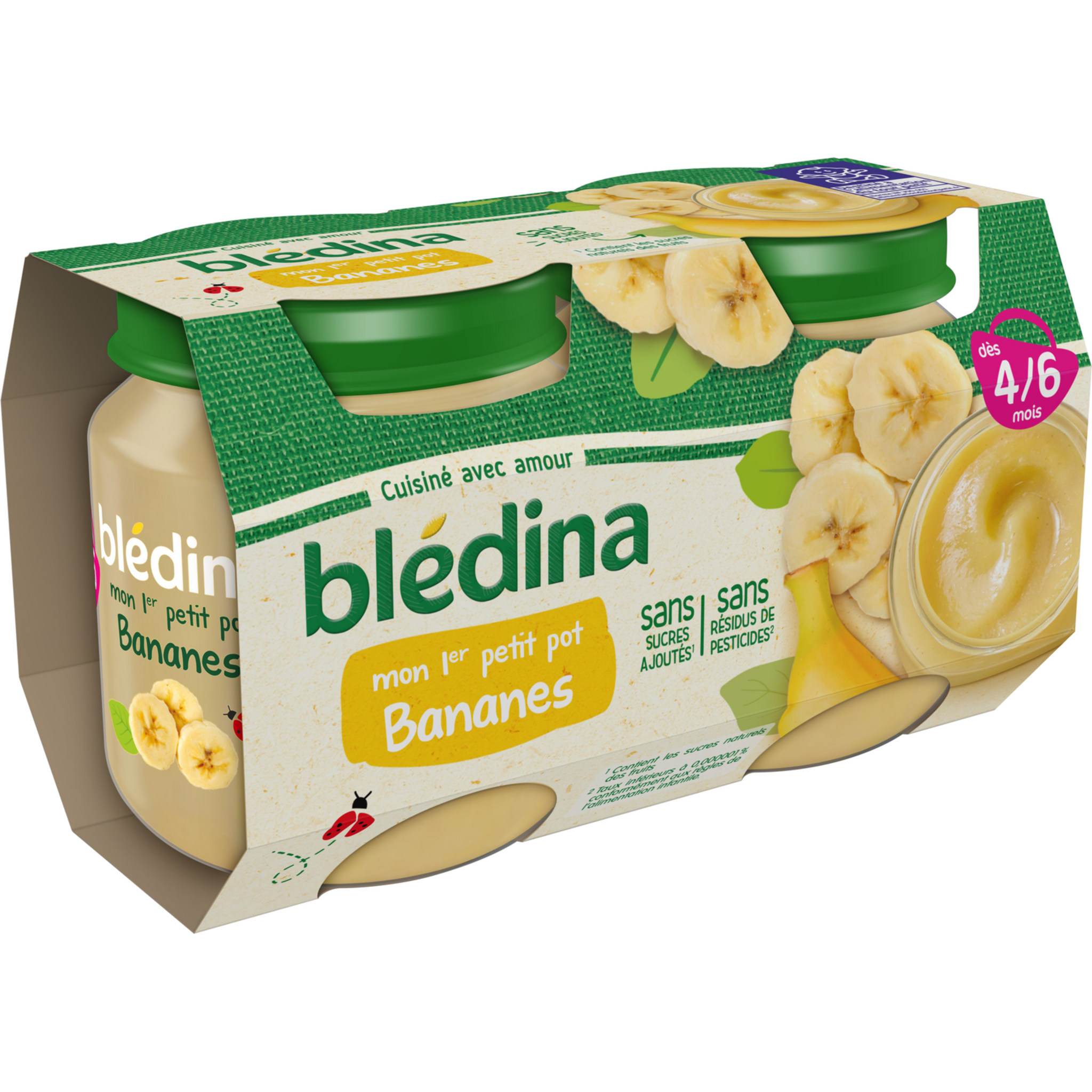 Voir la diapositive 2 : BLEDINA Mon 1er petit pot dessert bananes dès 4 mois 2x130g