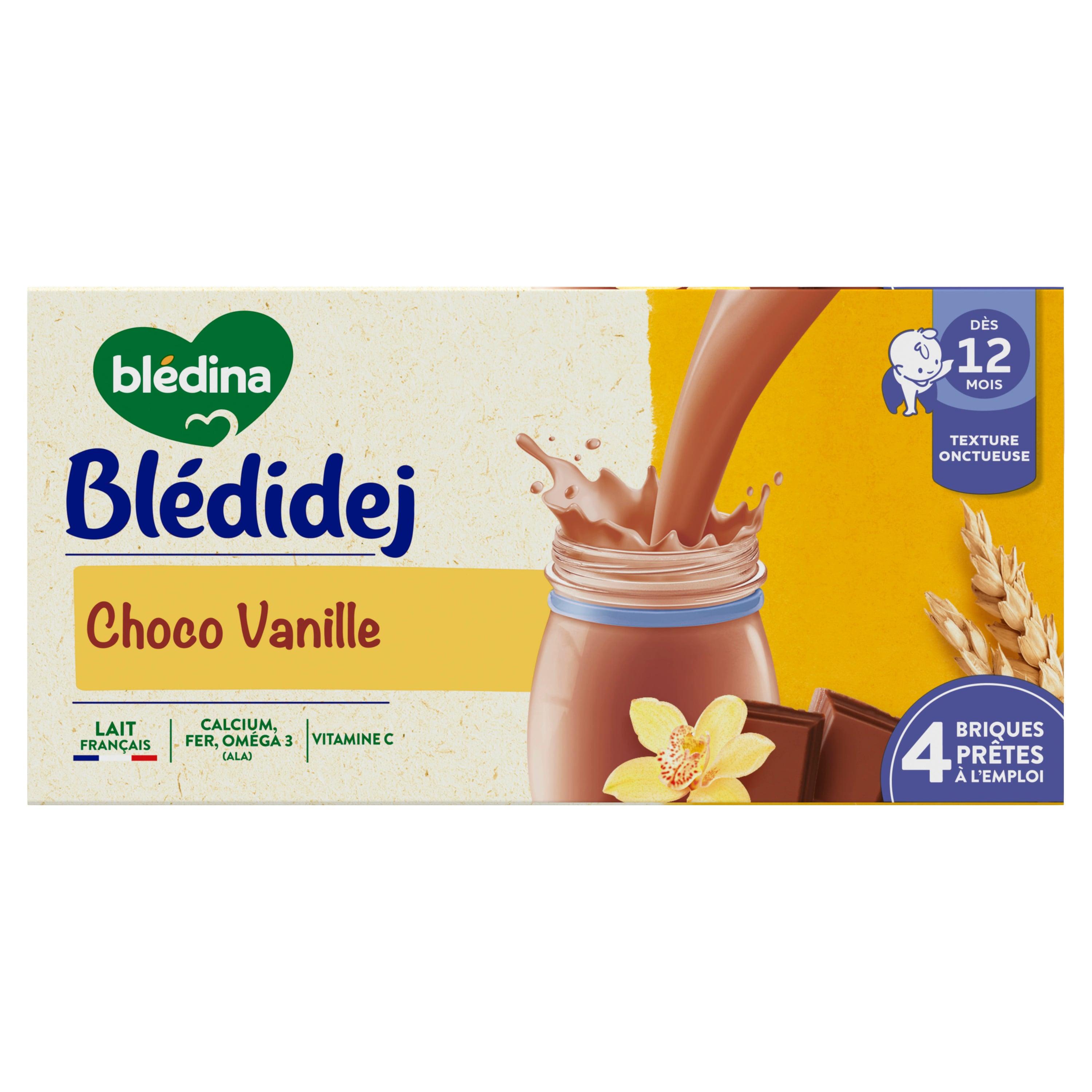 Voir la diapositive 2 : BLEDIDEJ Céréales lactées choco-vanille dès 12 mois 4x250ml