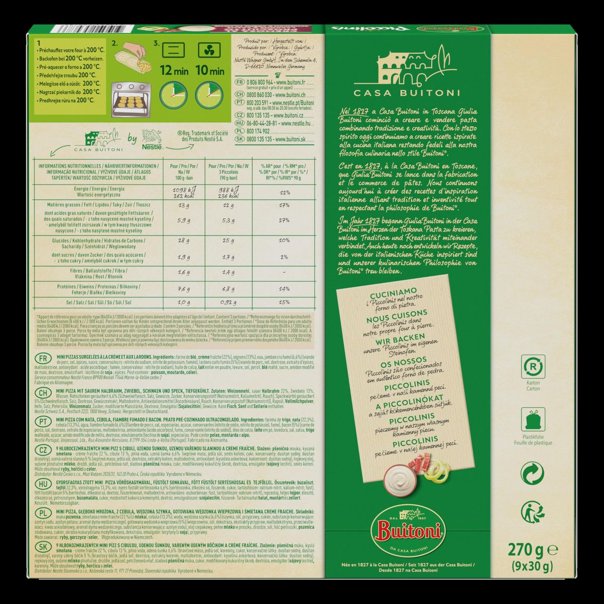 BUITONI Piccolinis - Mini flammekueche lardons et crème 9 pièces 270g