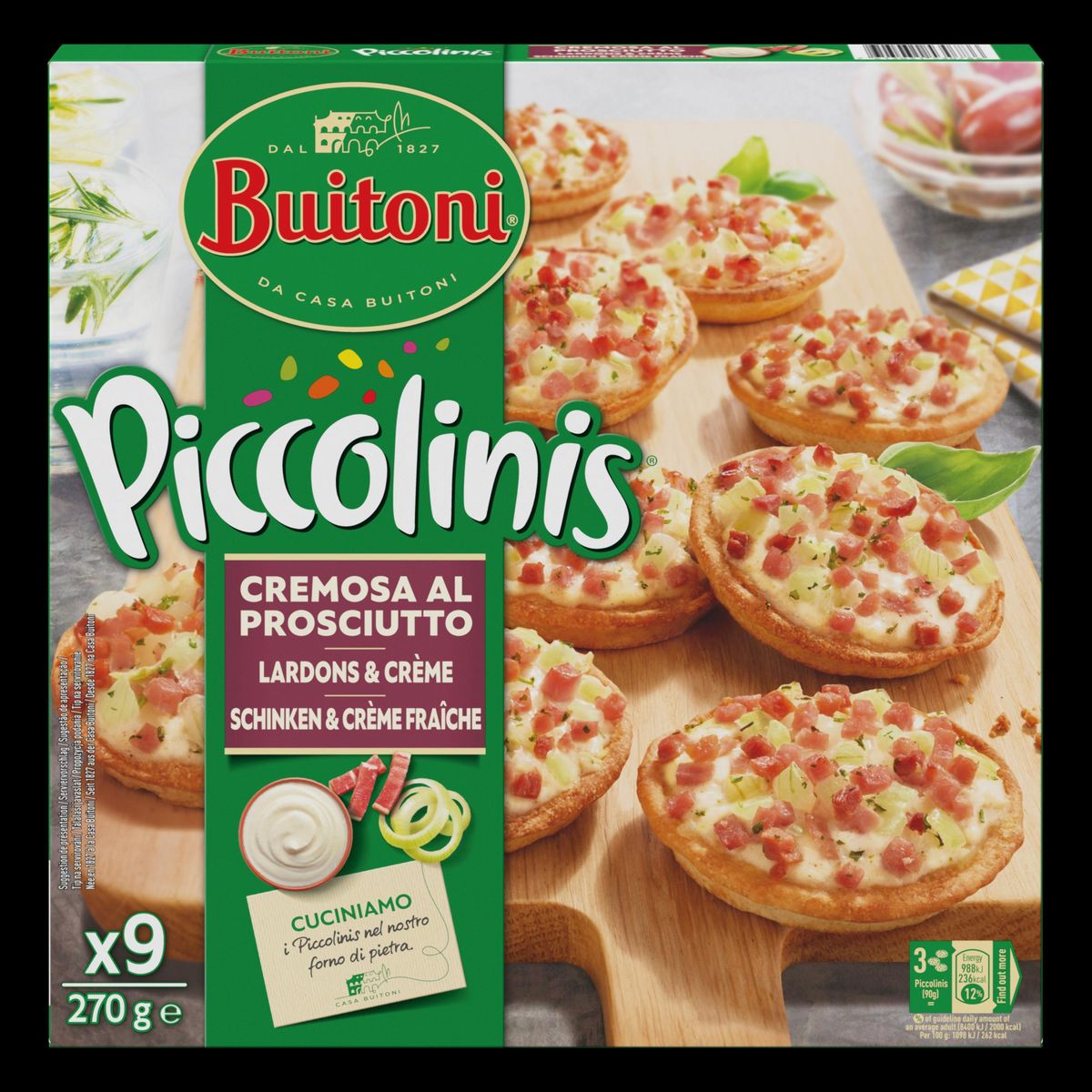 BUITONI Piccolinis - Mini flammekueche lardons et crème 9 pièces 270g