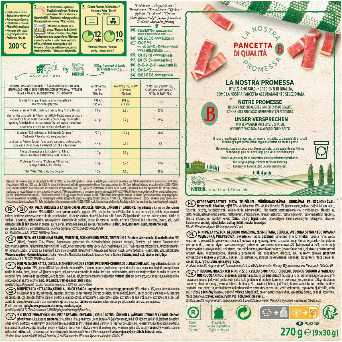 BUITONI Piccolinis - Mini flammekueche lardons et crème 9 pièces 270g