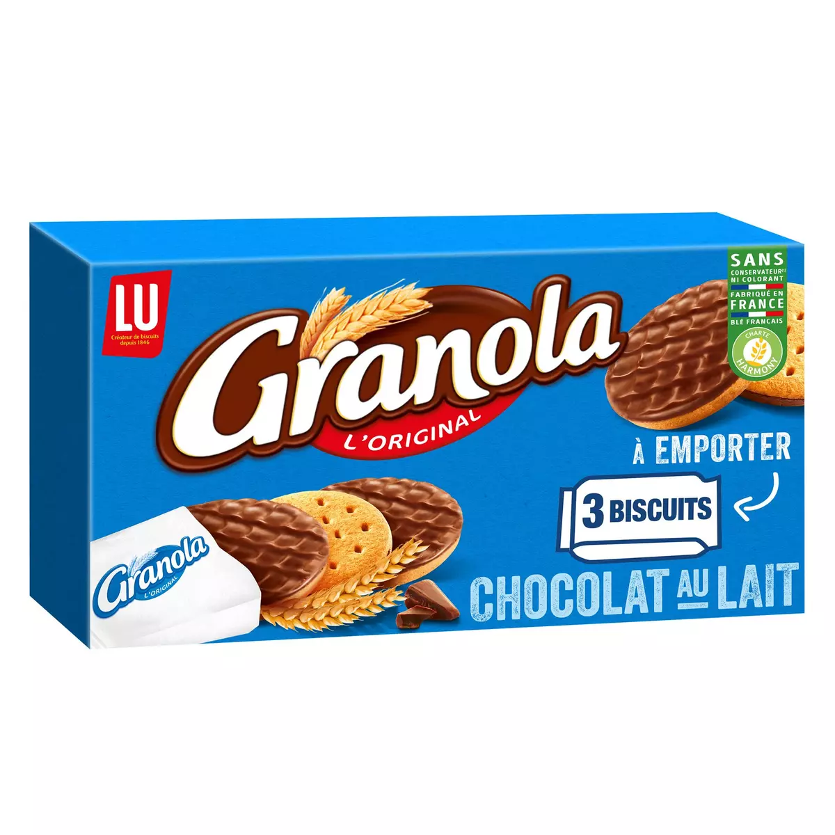 GRANOLA Pocket biscuits sablés nappés de chocolat au lait sachets fraîcheur 6x3 biscuits 225g