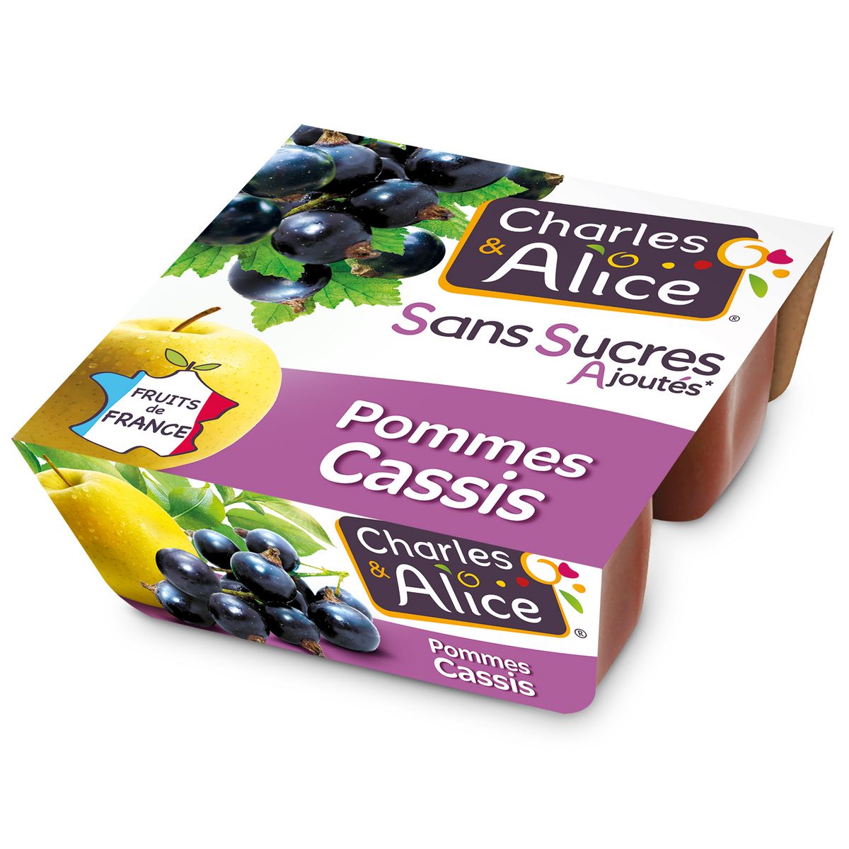 CHARLES & ALICE Spécialité pommes cassis sans sucres ajoutés 4x97g