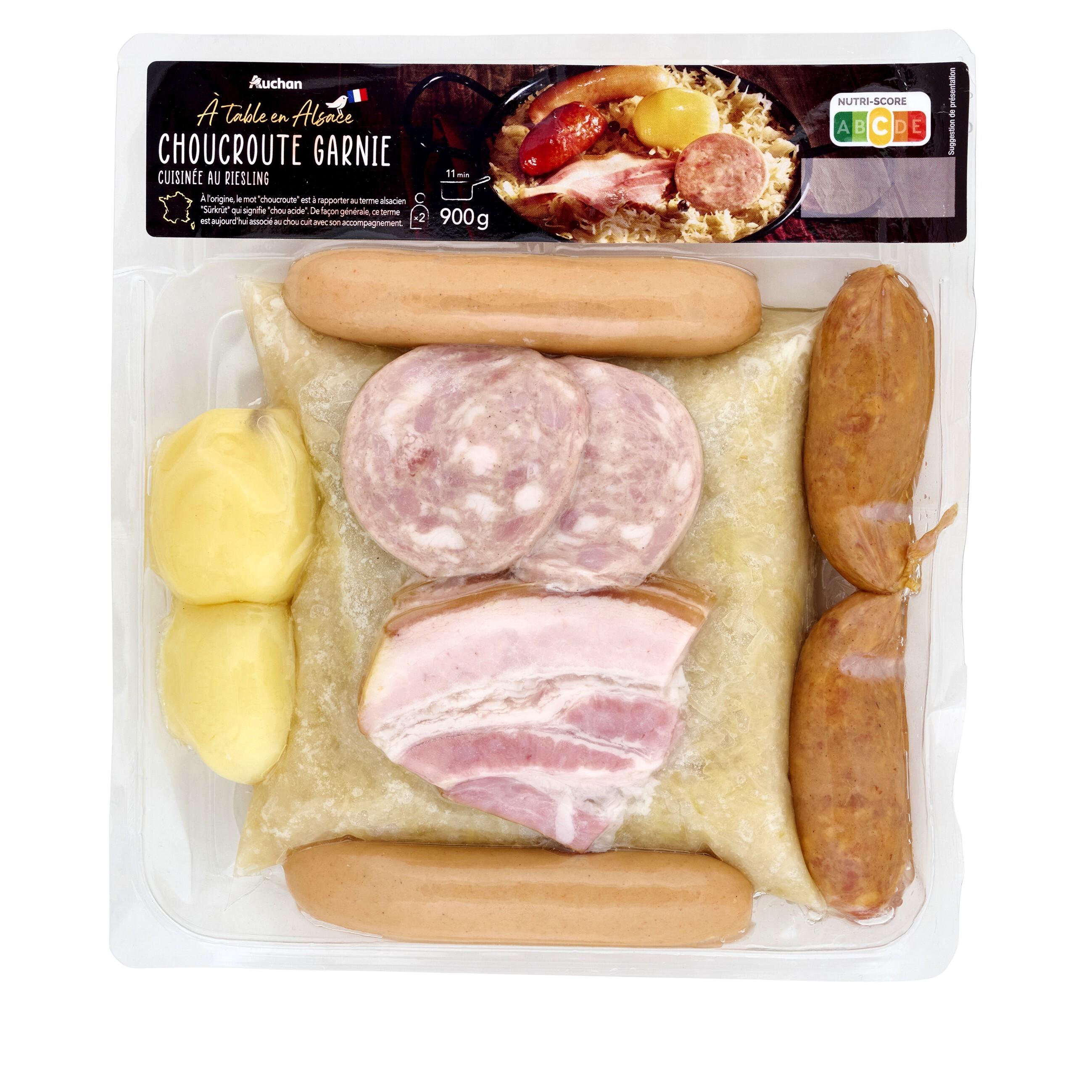 Voir la diapositive 3 : AUCHAN TERROIR Choucroute garnie et cuisiné au Riesling 2 parts 900g