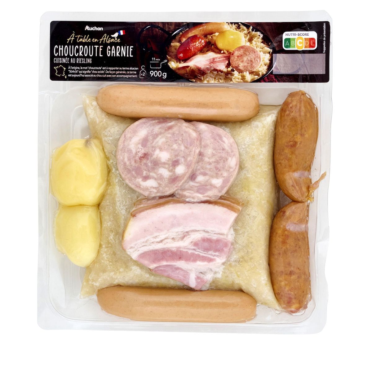 AUCHAN TERROIR Choucroute garnie et cuisiné au Riesling 2 parts 900g