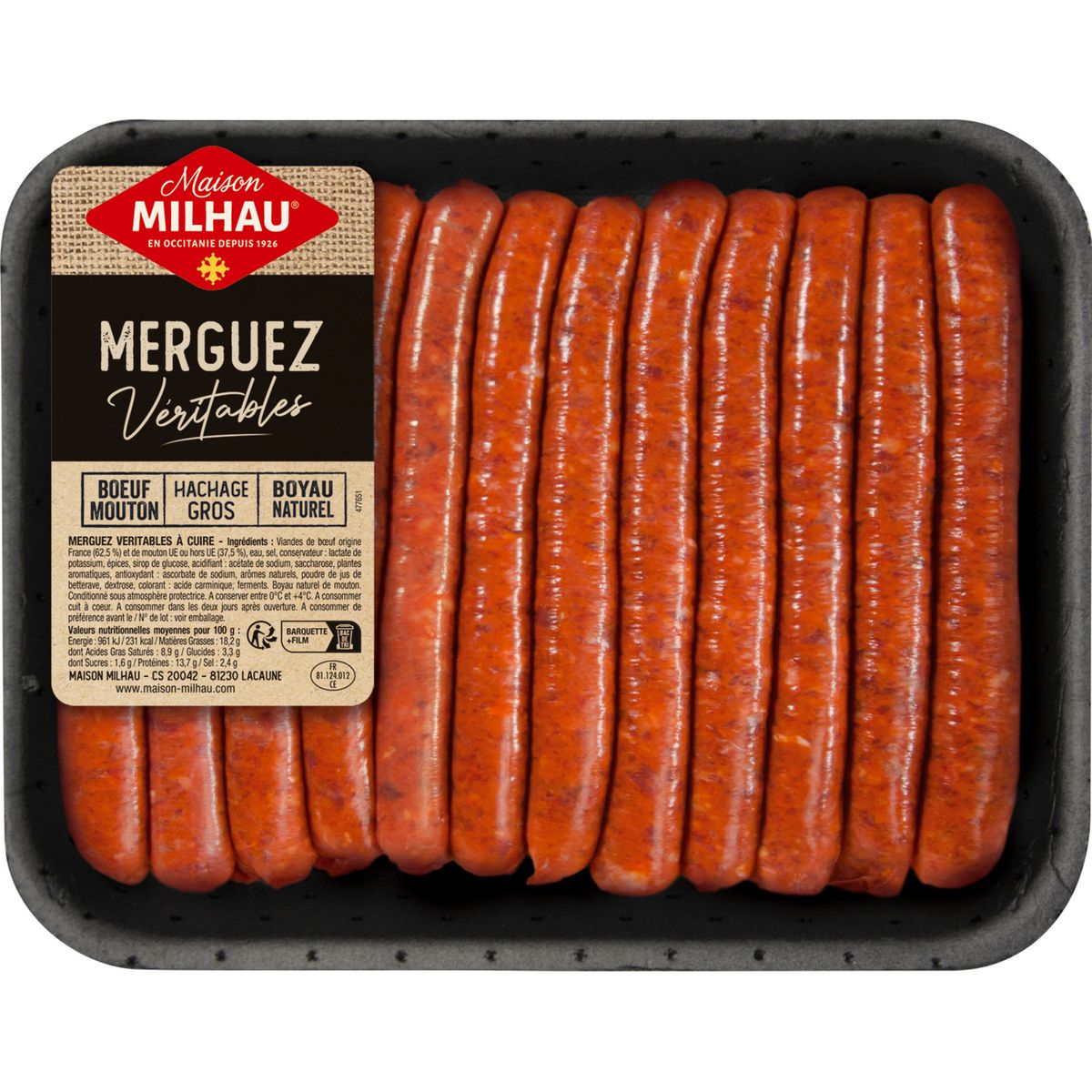 MAISON MILHAU Véritables merguez boeuf mouton 12 pièces 600g