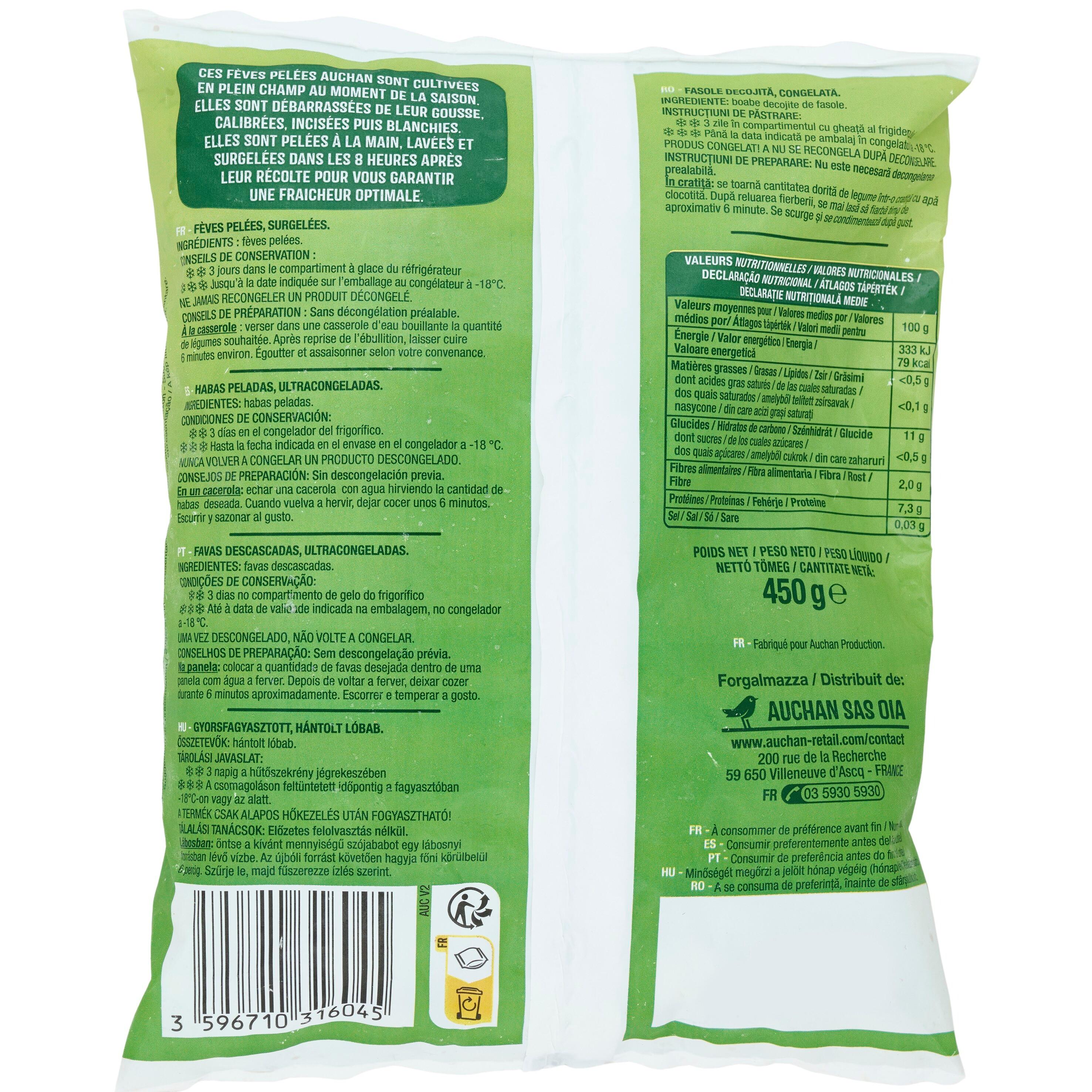 Voir la diapositive 2 : AUCHAN Fèves pelées 3 portions 450g