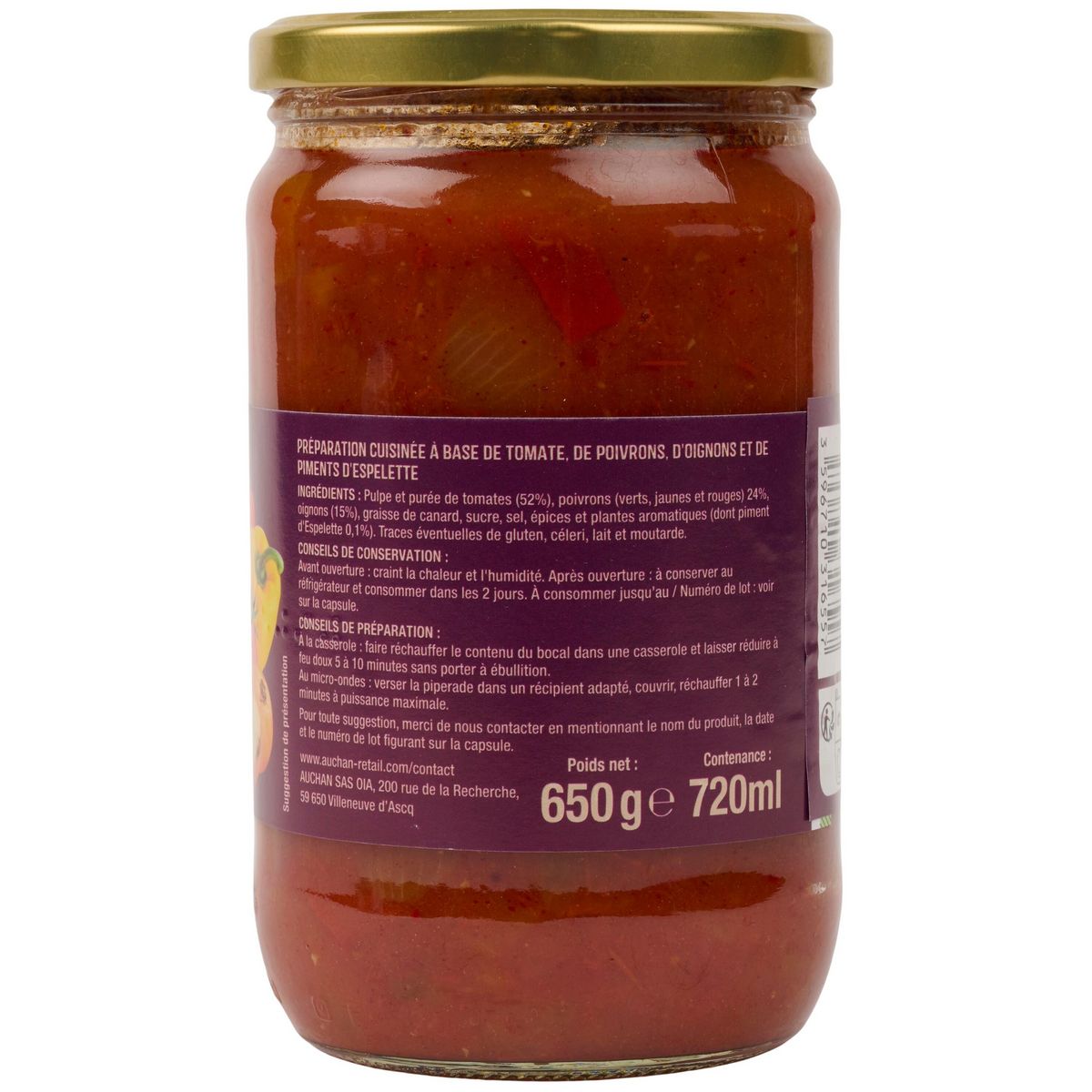AUCHAN Piperade au piment d'Espelette en bocal 650g
