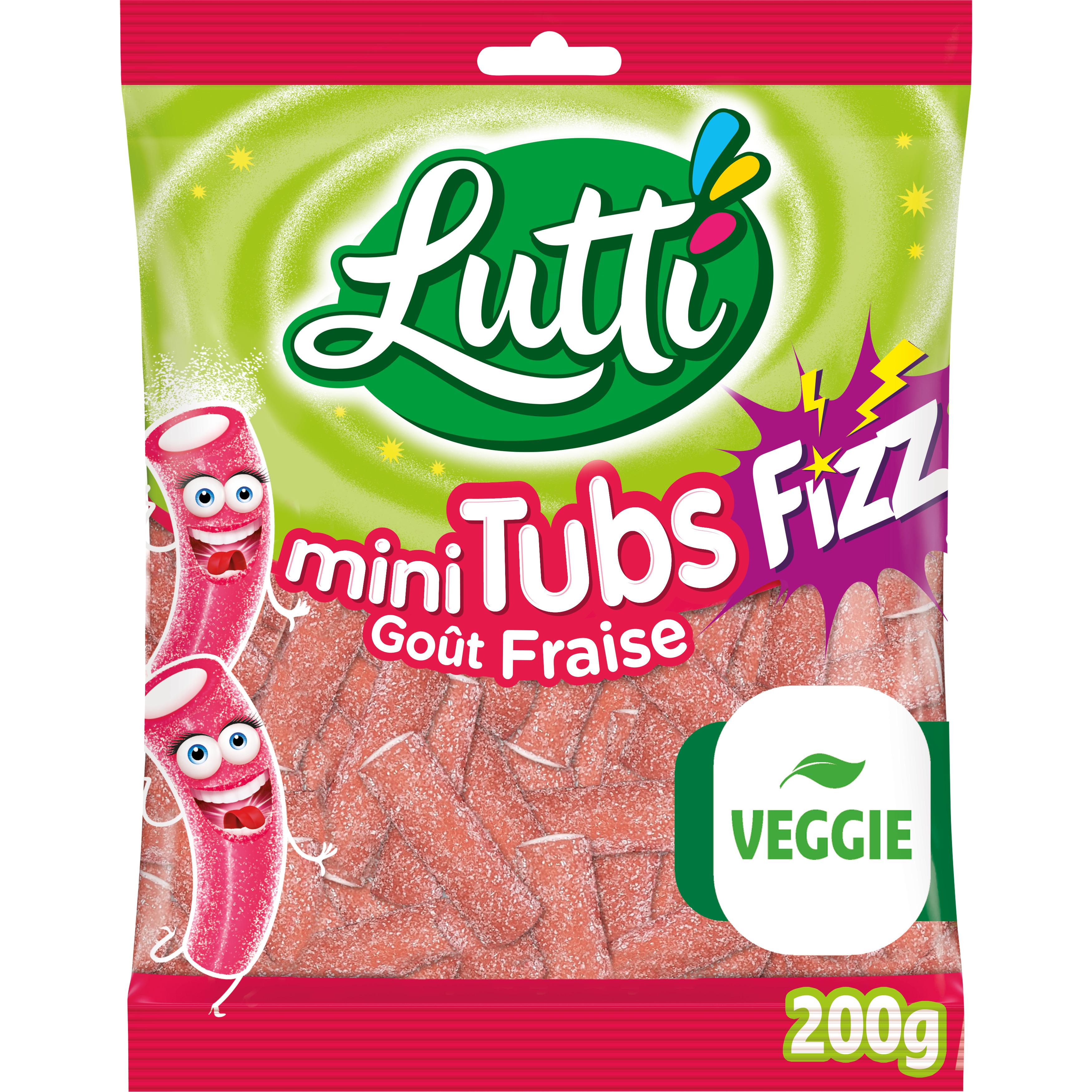 Voir la diapositive 2 : LUTTI Bonbons fili-tubs gélifié fraise 200g