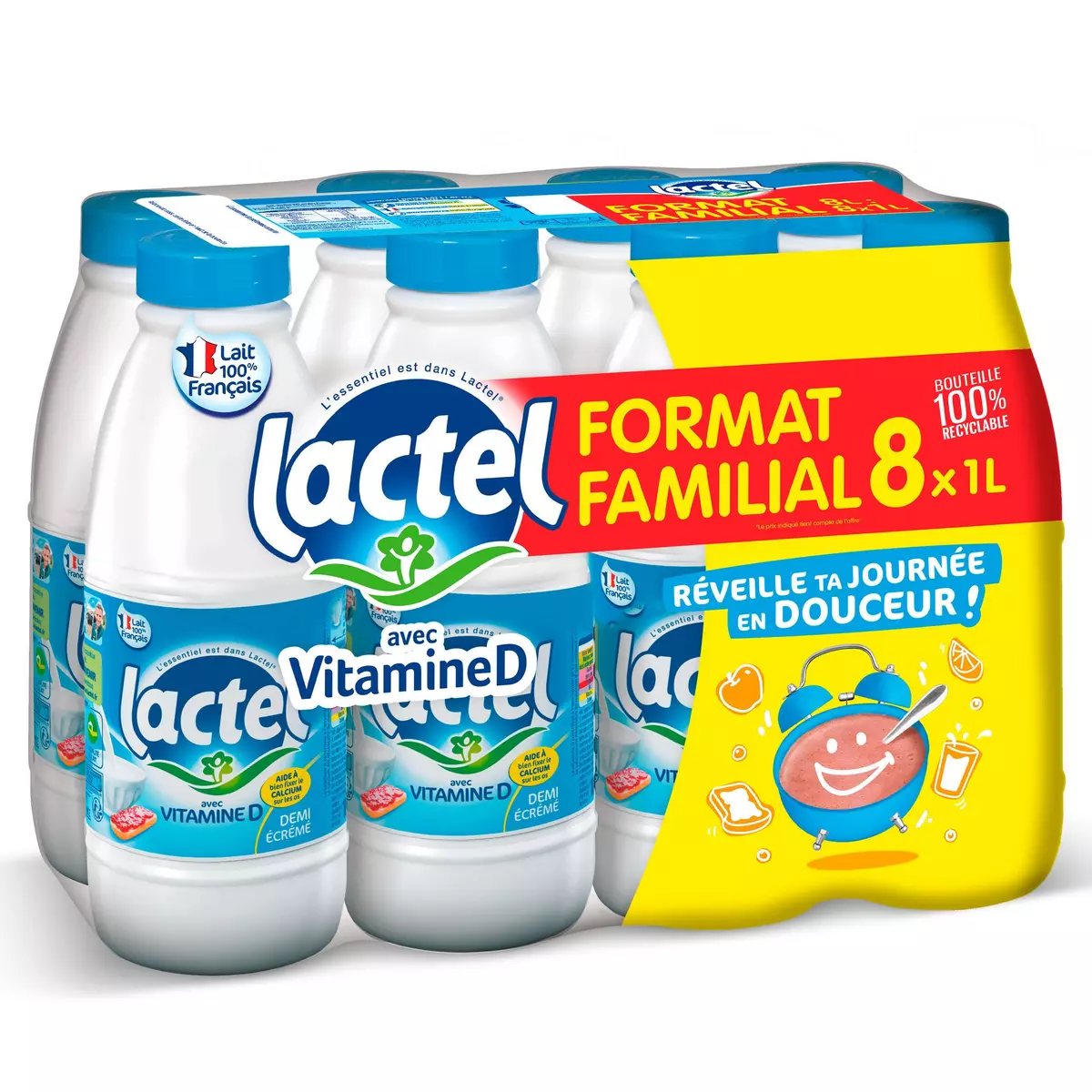 LACTEL Lait demi-écrémé enrichi en vitamine D UHT 8x1l