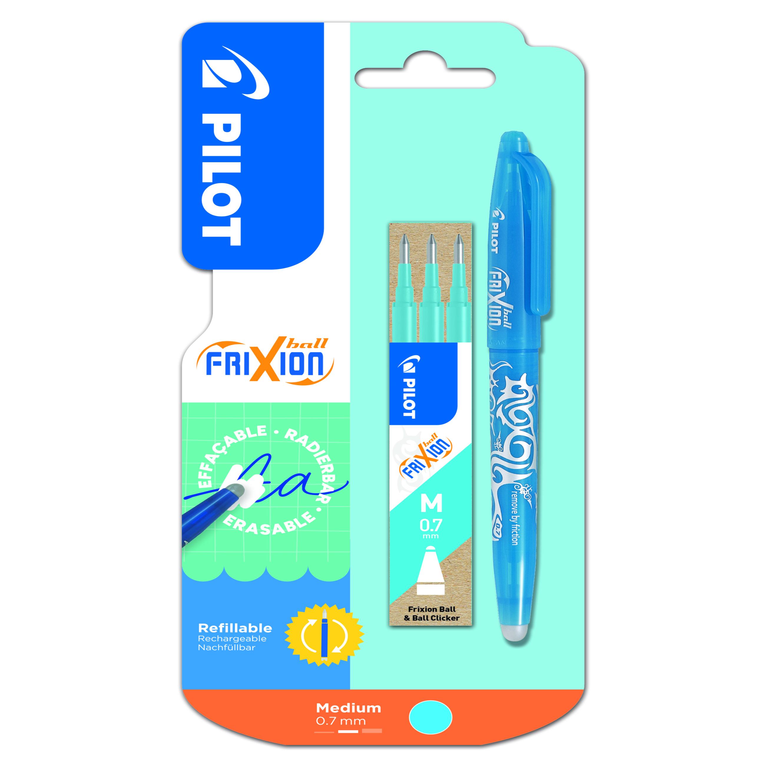 PILOT Stylo Frixion Ball Turquoise + 1 étui de 3 recharges Turquoise