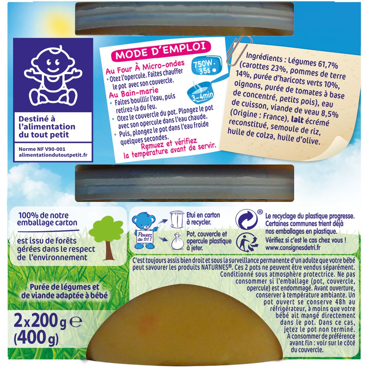 NESTLE Naturnes bol jardinière de légumes et veau dès 6 mois 2x200g