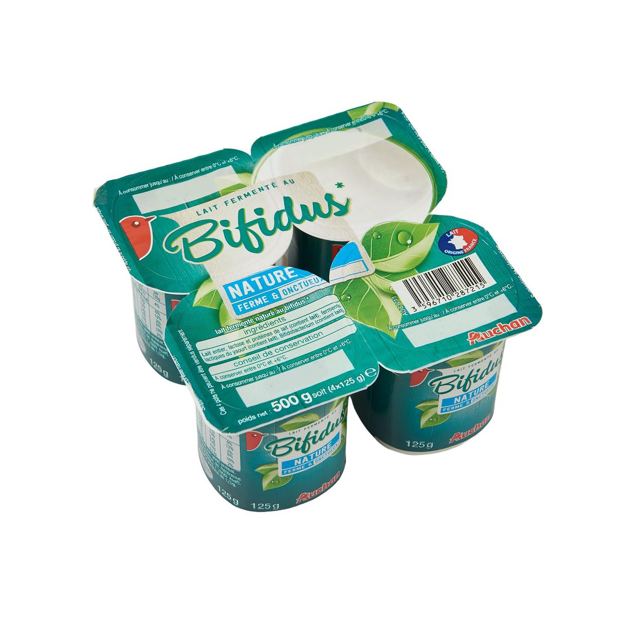 AUCHAN Yaourt au bifidus nature 4x125g