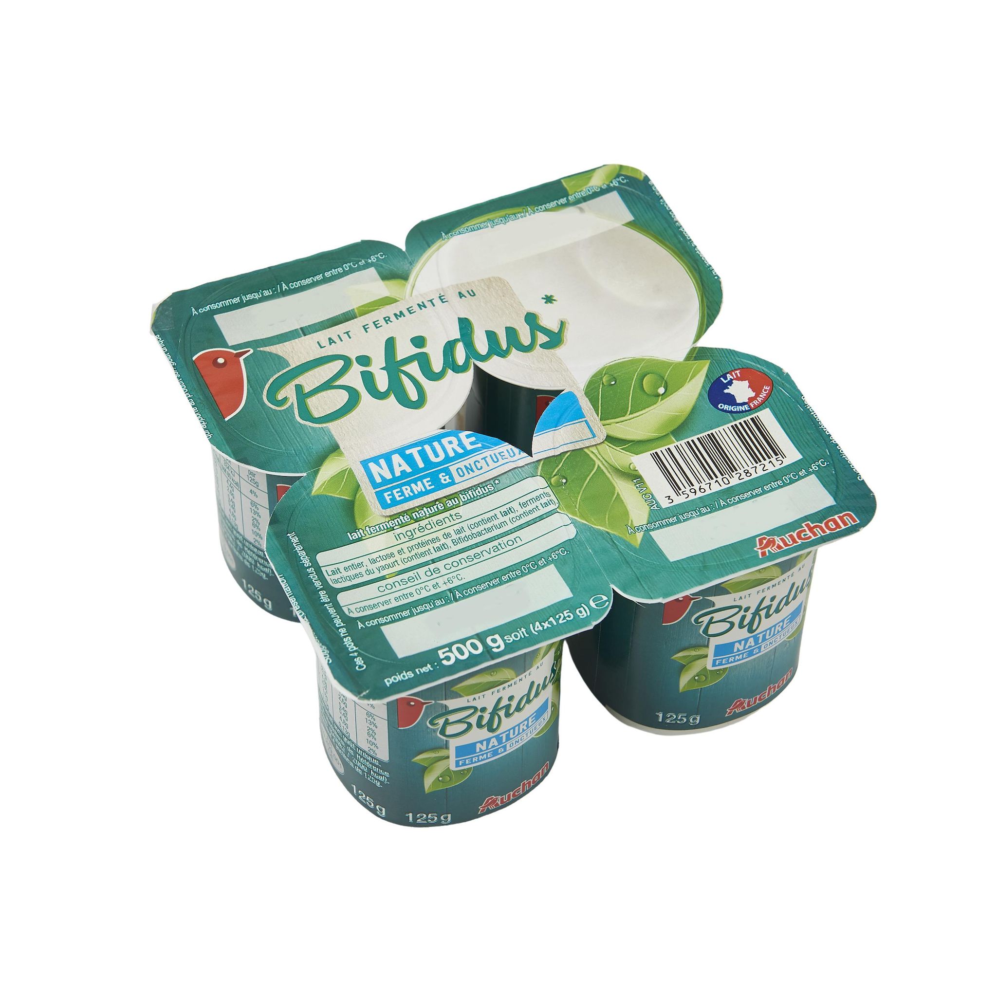 Voir la diapositive 2 : AUCHAN Yaourt au bifidus nature 4x125g