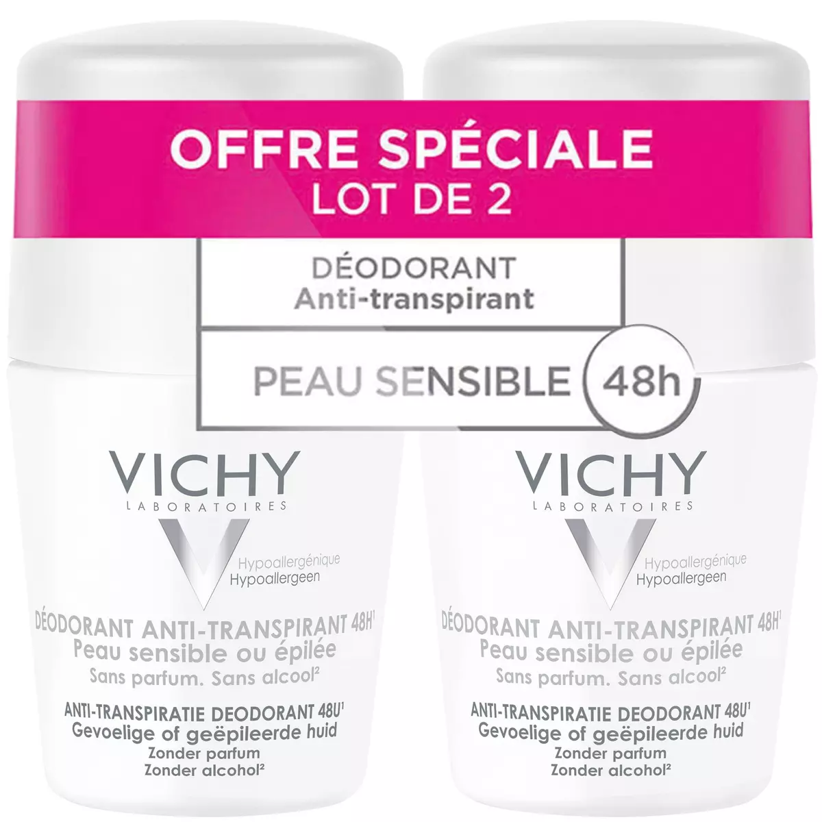 VICHY Déodorant bille anti-transpirant 48h peau sensible 2x50ml