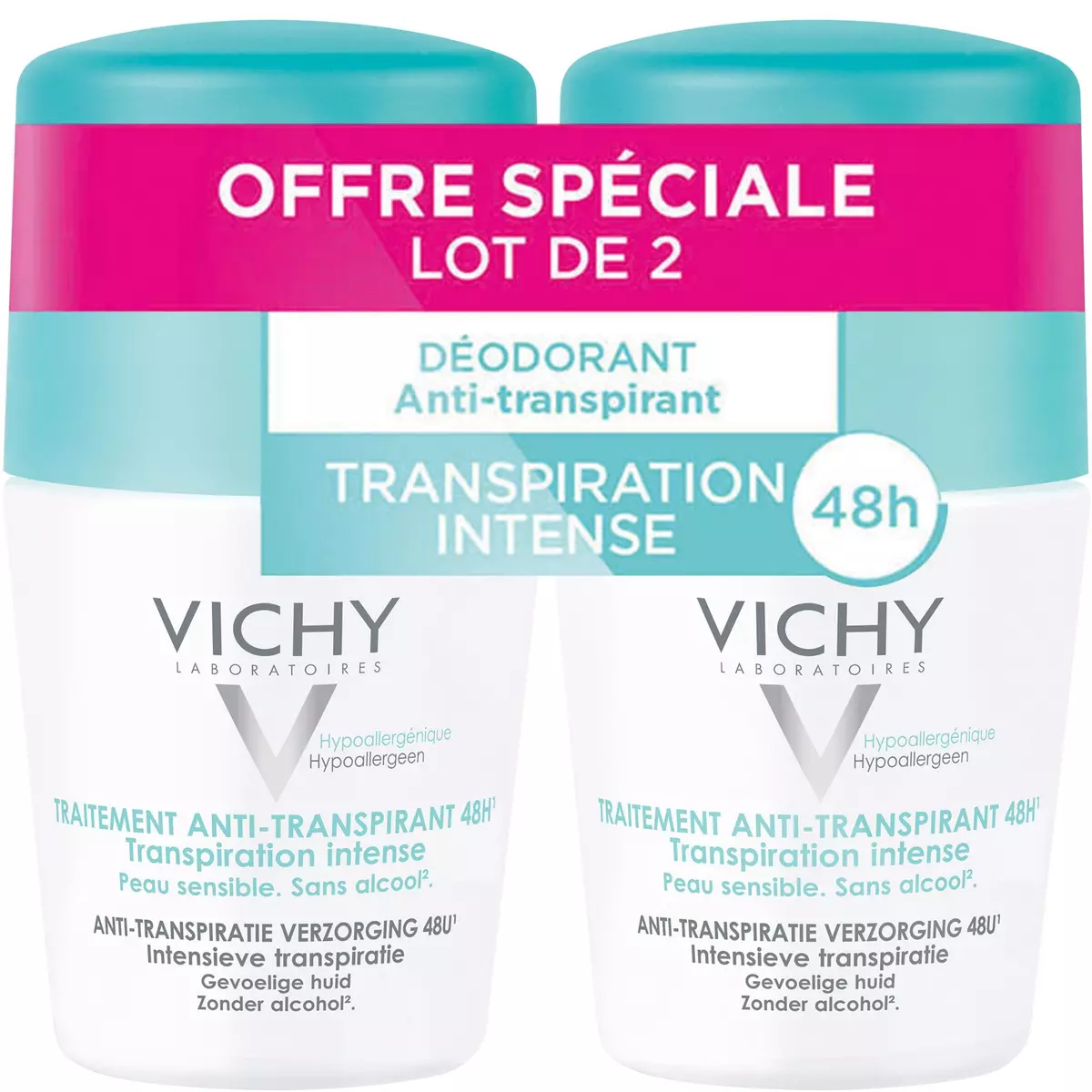 VICHY Déodorant anti-transpirant 48h transpiration intense 2x50ml