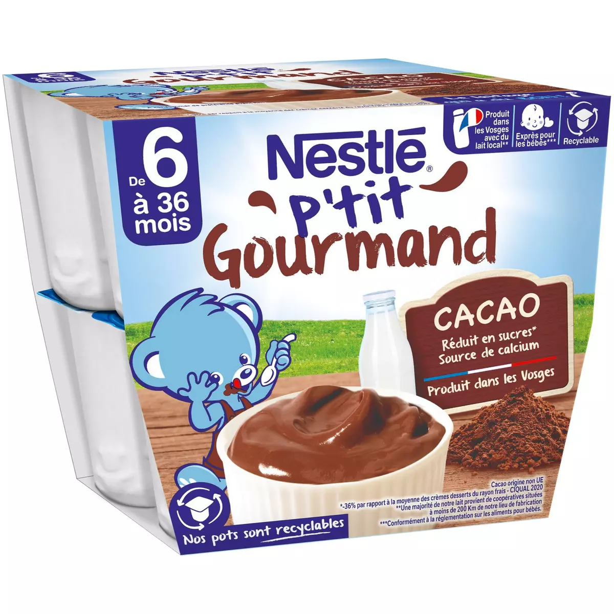 NESTLE P'tit gourmand petit pot crème dessert chocolat dès 8 mois 8x100g