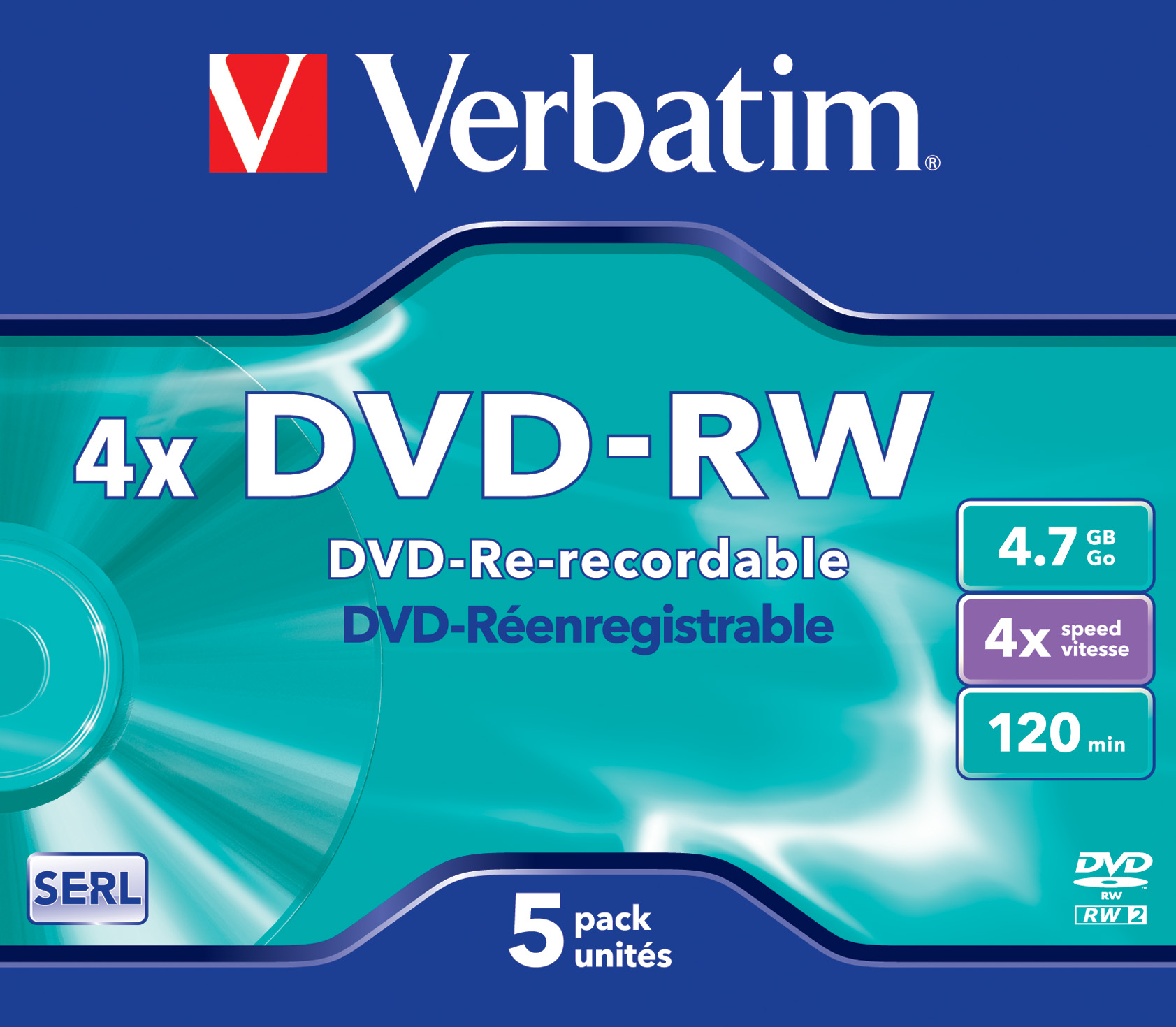 Voir la diapositive 2 : VERBATIM CD DVD vierge DataLifePlus - 120mn - 4.7 Go - 4x - 5 pièces en boîte cristal