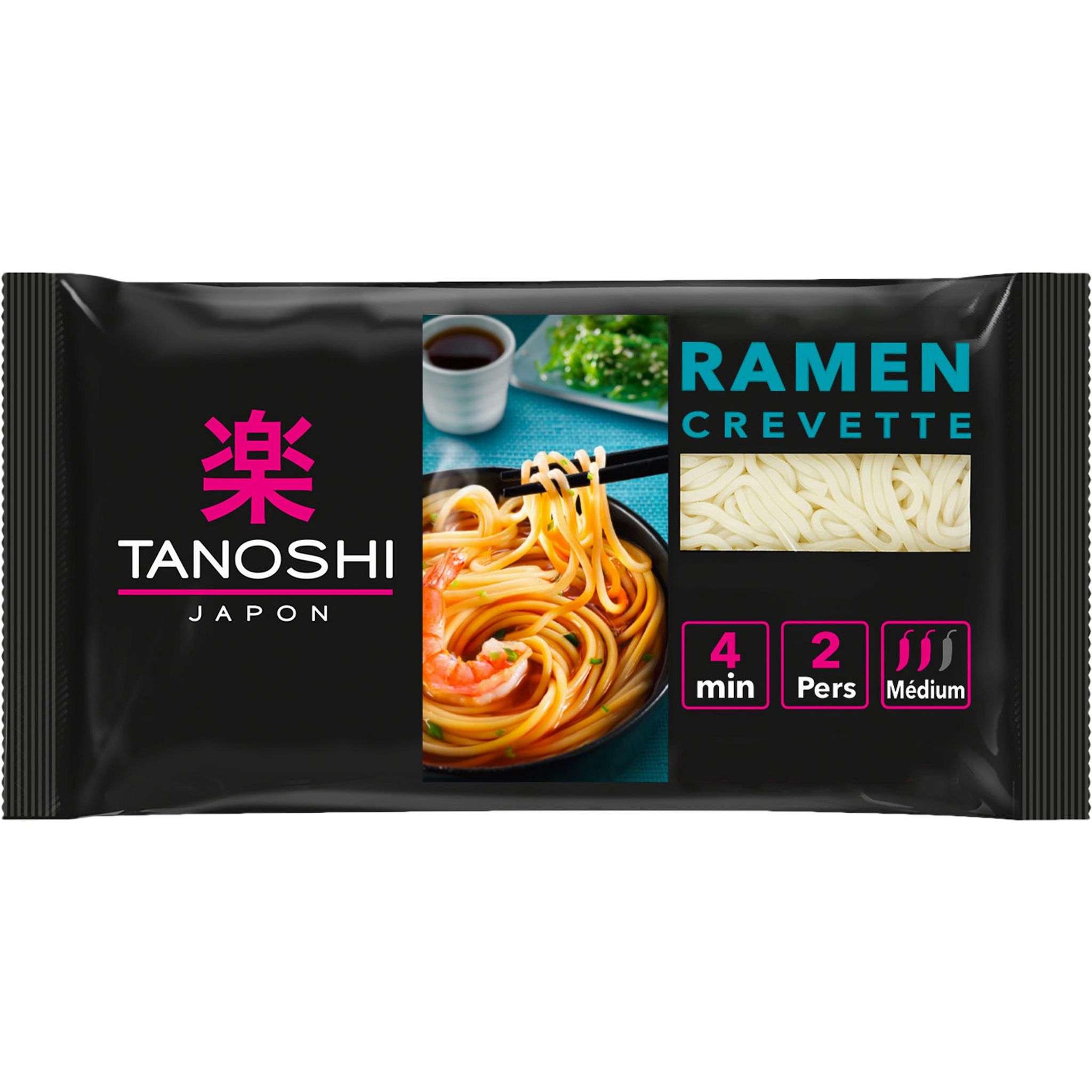 Voir la diapositive 2 : TANOSHI Ramen nouilles asiatiques précuites aux crevettes sachet 2 personnes 360g