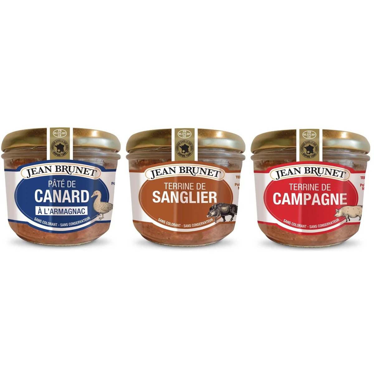 JEAN Assortiment de terrines de sanglier et campagne pâté de canard à l'Armagnac 3x180g