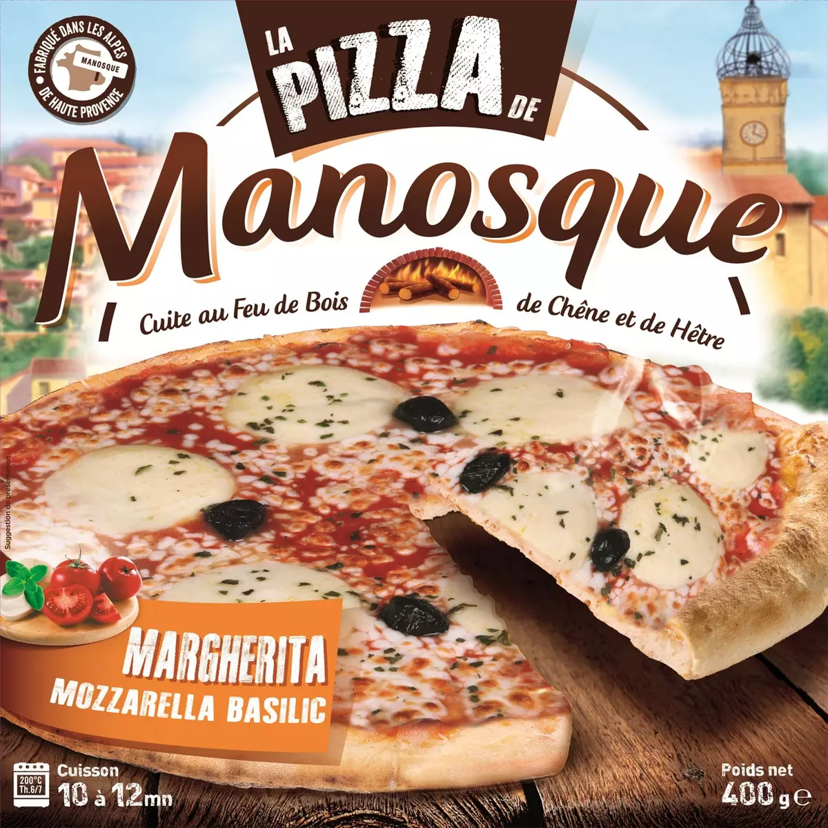 LA PIZZA DE MANOSQUE Pizza tomate mozzarella cuite au feu de bois de chêne et de hêtre 400g