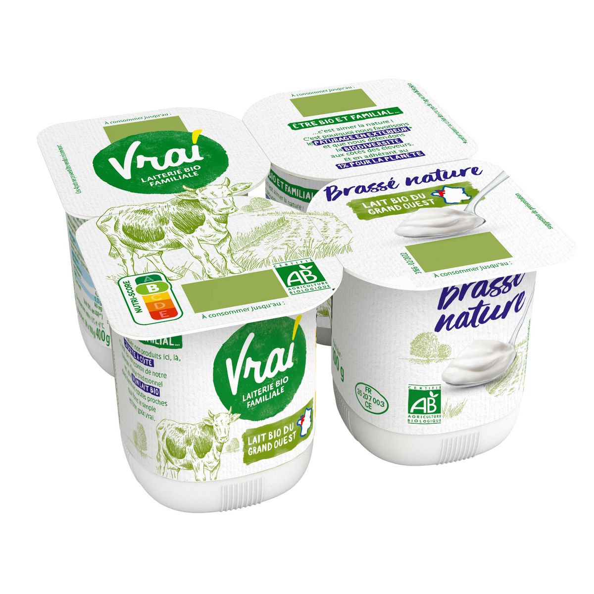 VRAI Yaourt brassé nature au lait bio 4x100g