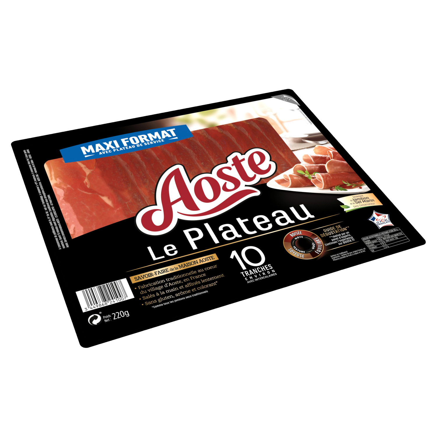 Voir la diapositive 2 : AOSTE Plateau de jambon cru 10 tranches 220g