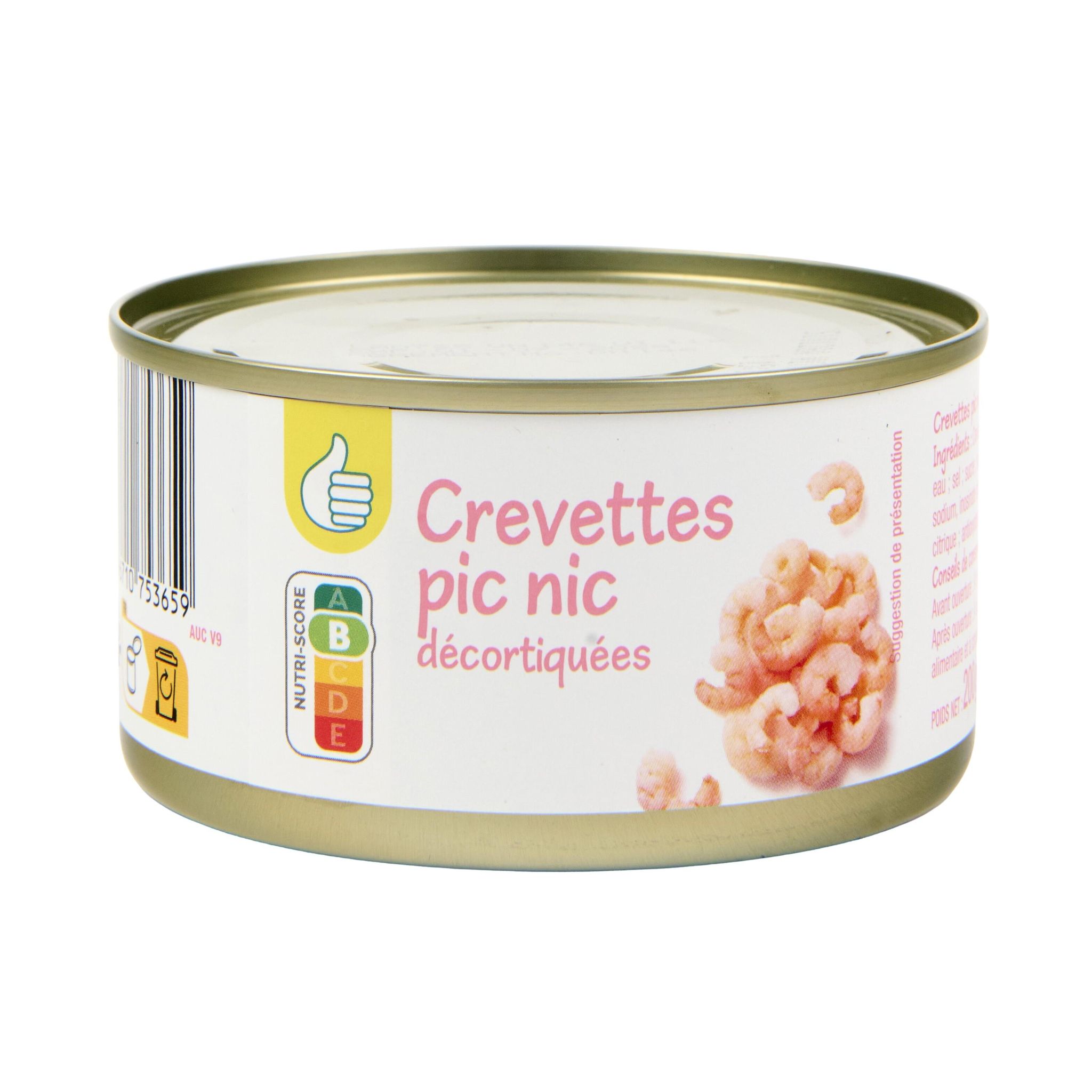 Voir la diapositive 2 : POUCE Crevettes pic nic décortiquées 121g