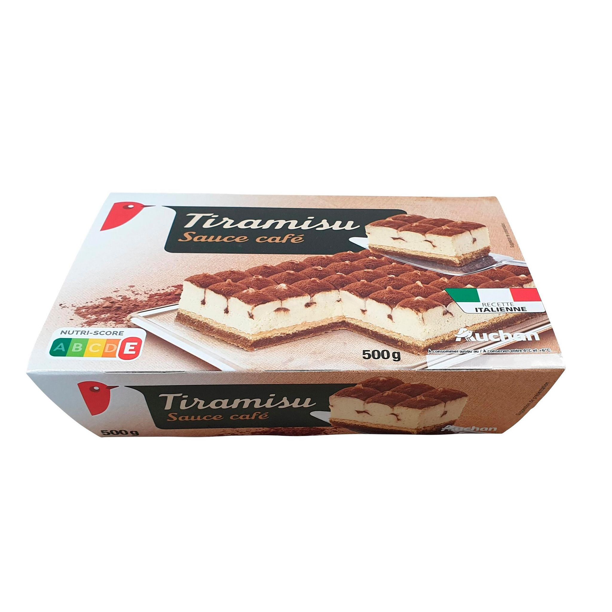 Voir la diapositive 2 : AUCHAN Tiramisu saveur mascarpone sauce café 500g