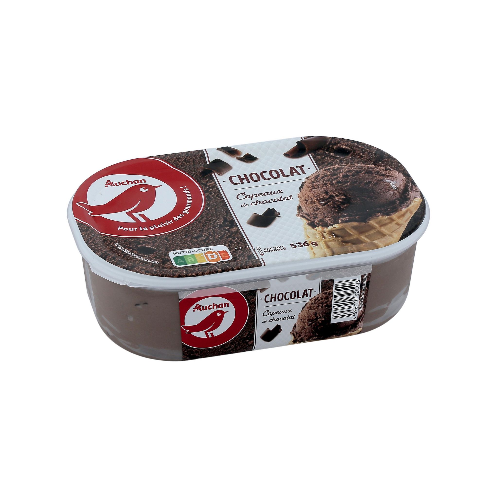 Voir la diapositive 2 : AUCHAN Glace au chocolat avec copeaux 536g