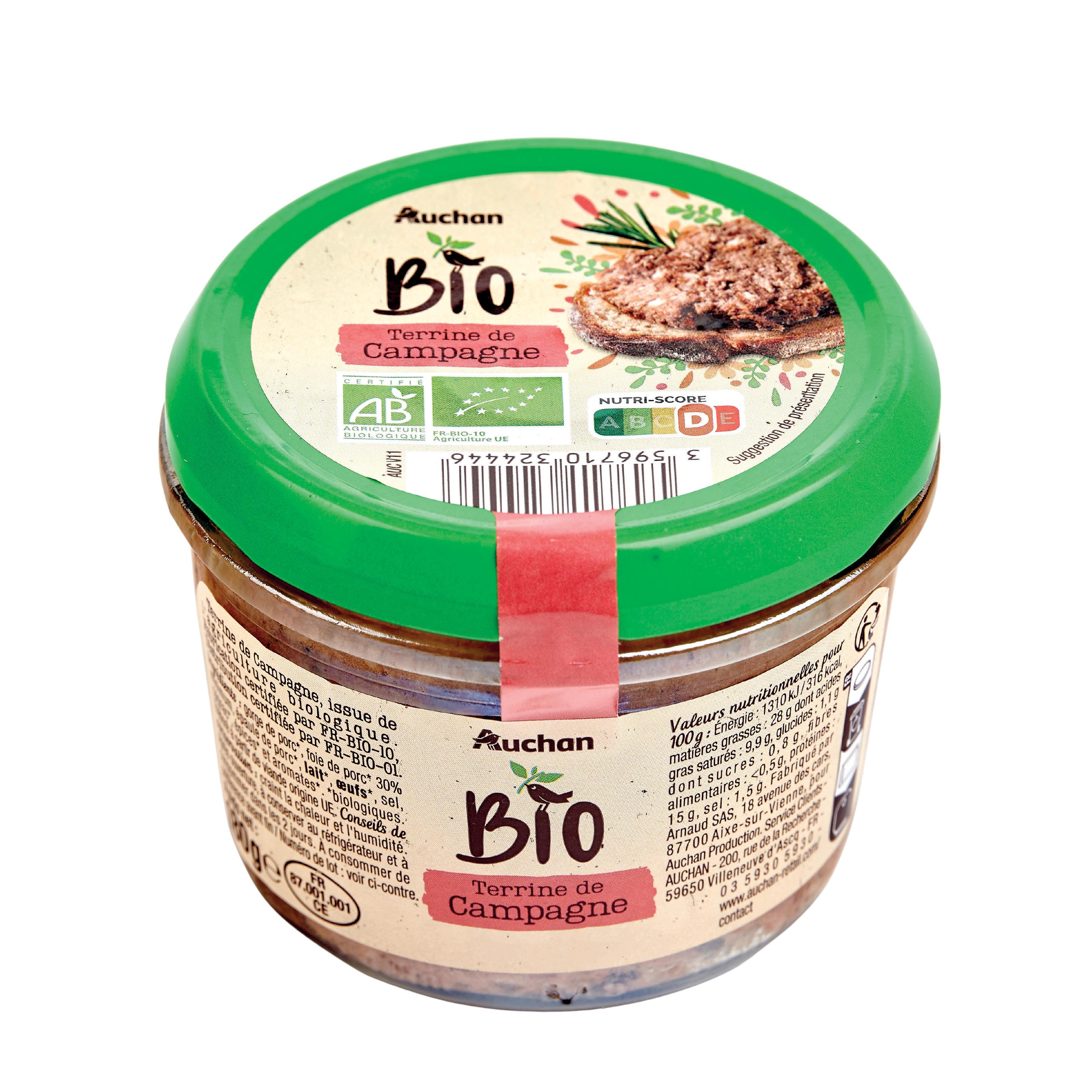 Voir la diapositive 2 : AUCHAN BIO Terrine de campagne 180g