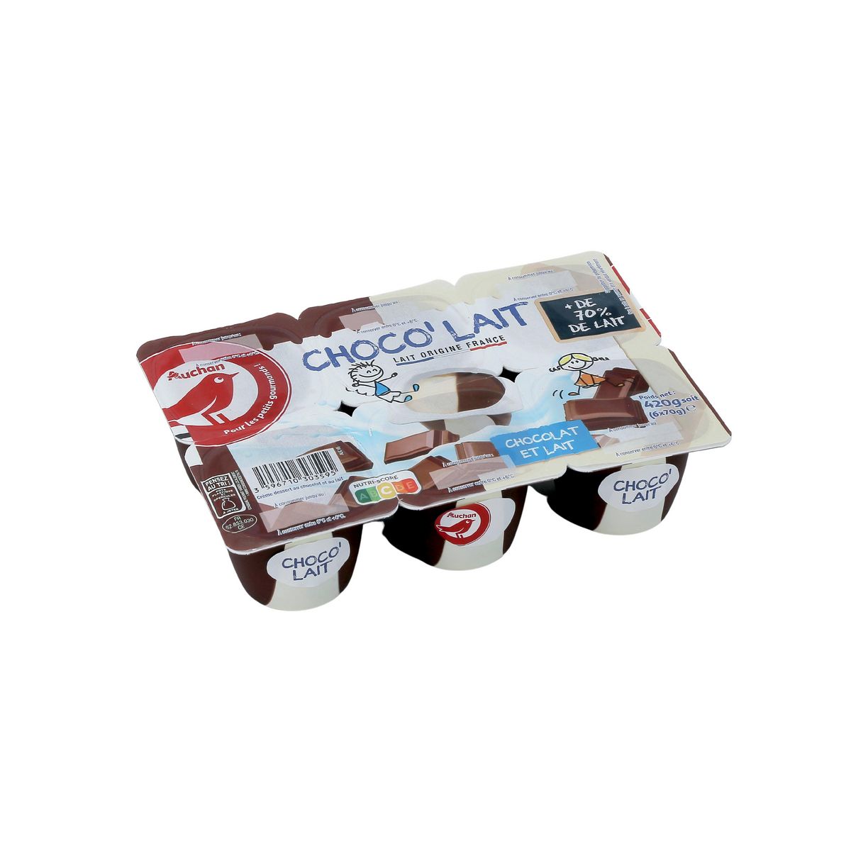 AUCHAN Crème dessert au chocolat au lait 6x70g