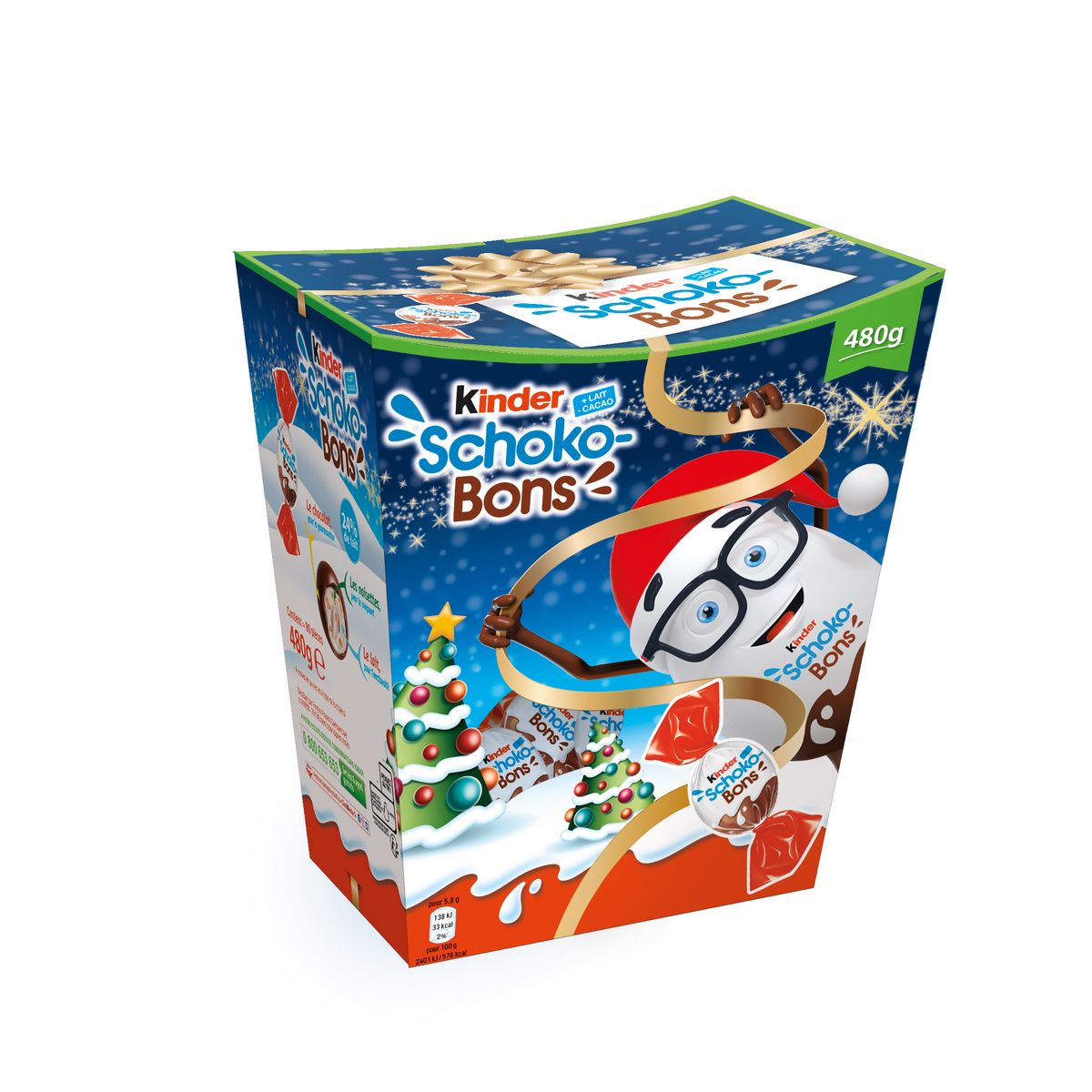 KINDER Schokobons bonbons de chocolats fourrés au lait et aux noisettes 480g