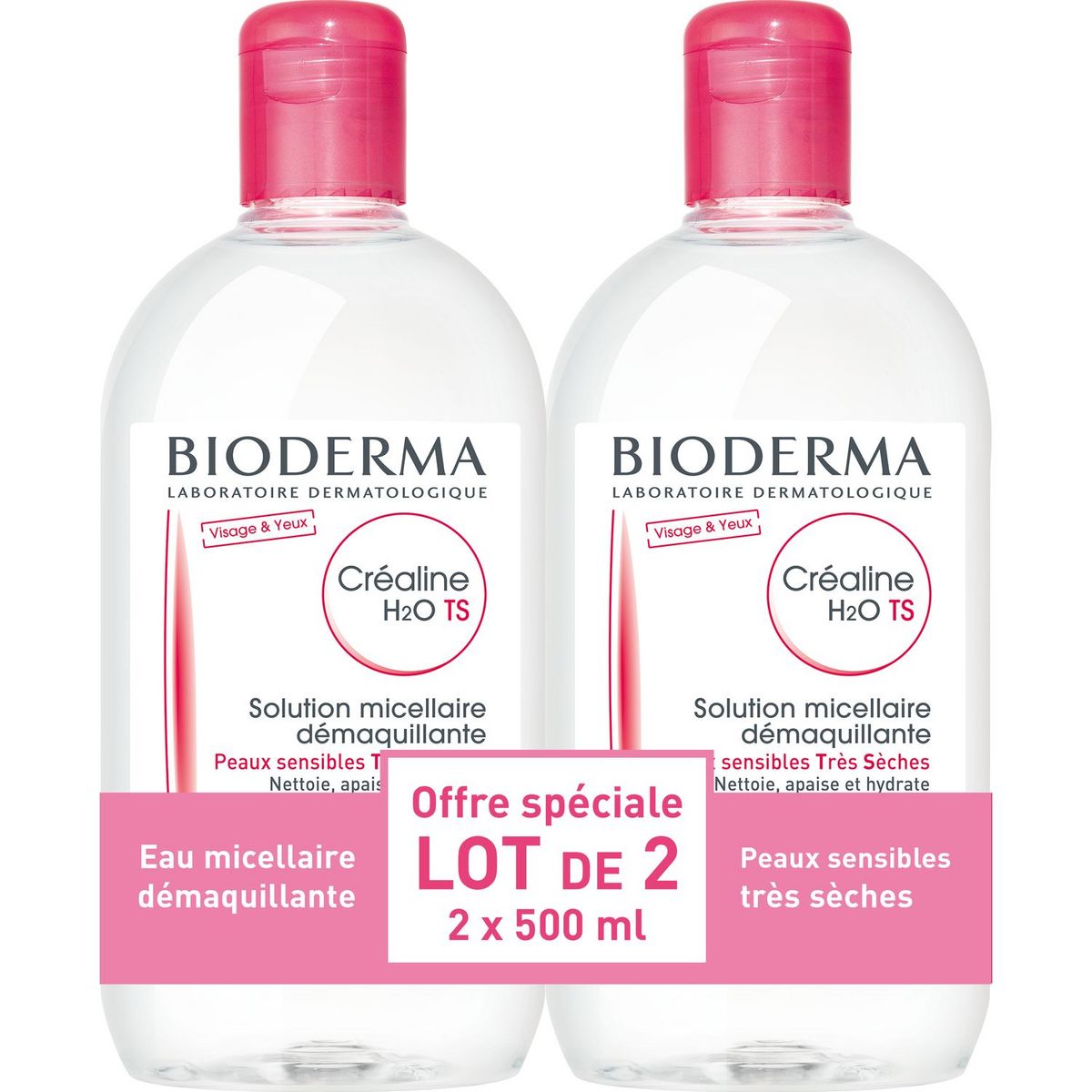 BIODERMA Créaline TS H2O solution micellaire démaquillante peaux très sèches 2x500ml