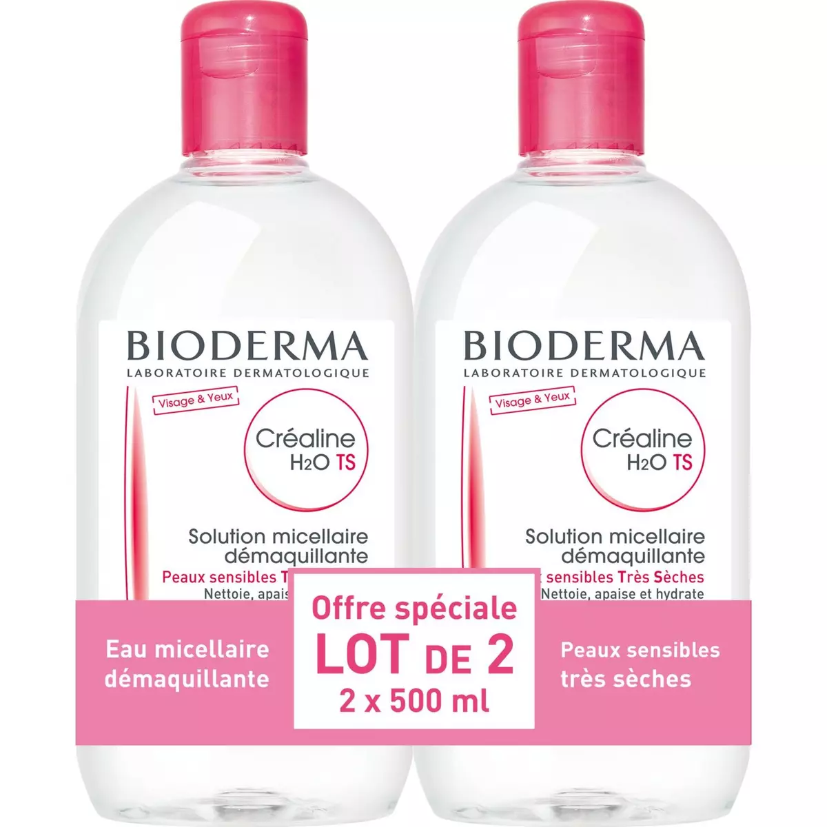 BIODERMA Créaline TS H2O solution micellaire démaquillante peaux très sèches 2x500ml