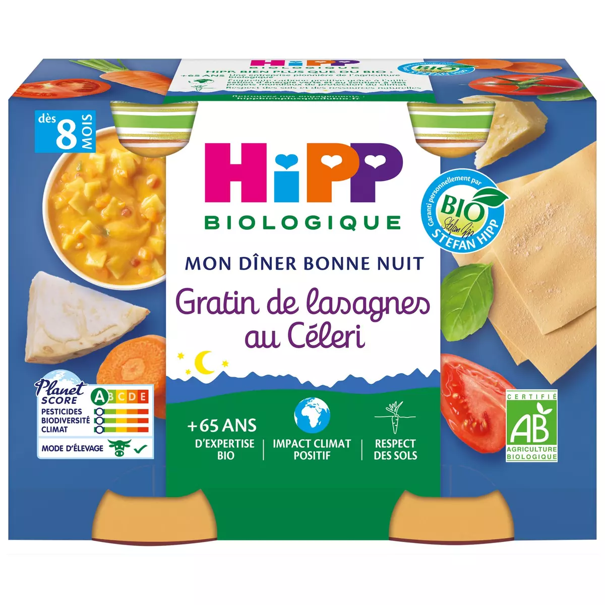 HIPP Mon dîner petit pot gratin de lasagnes au céleri bio dès 8 mois 2x190g