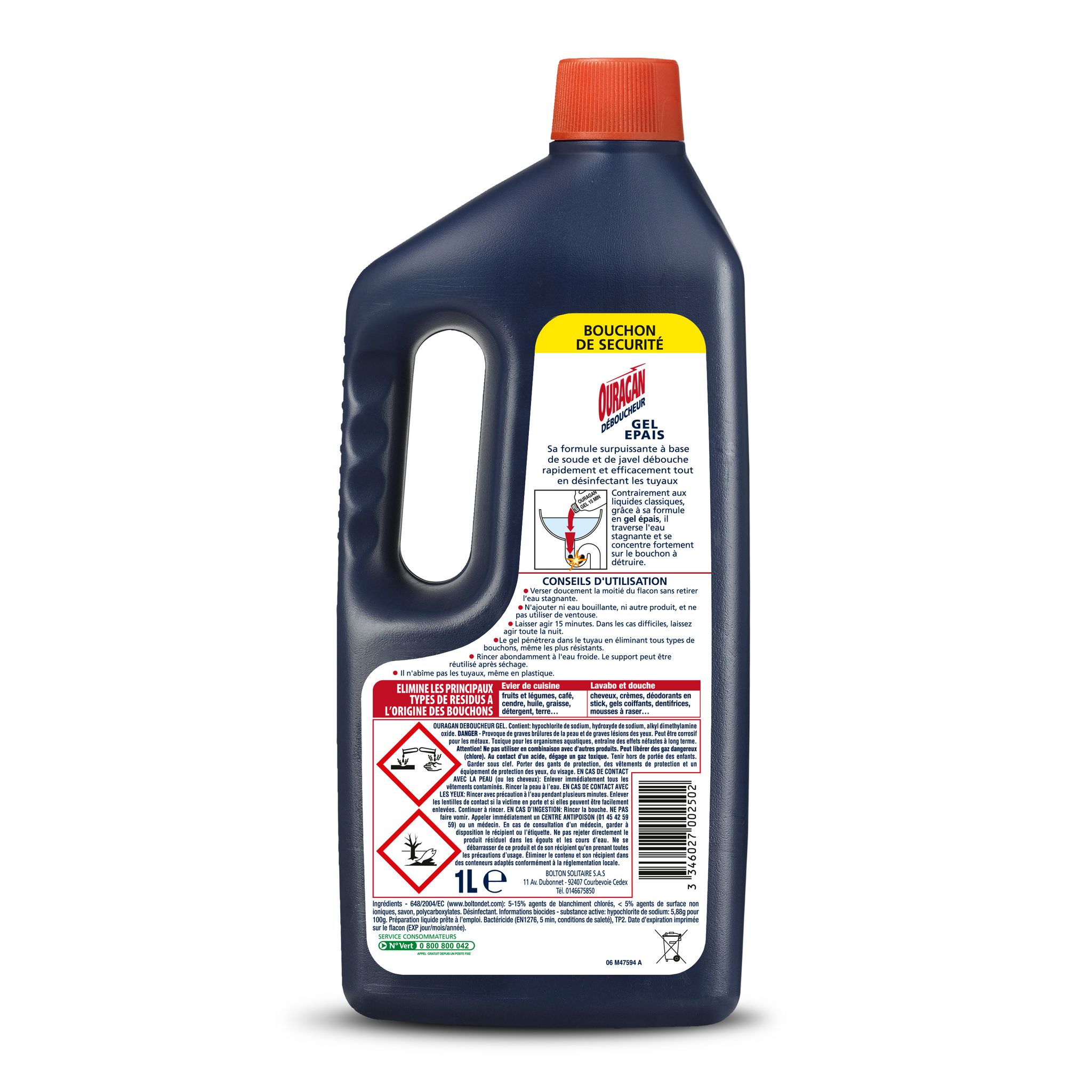 Voir la diapositive 2 : OURAGAN Gel déboucheur canalisations avec soude et javel 1l