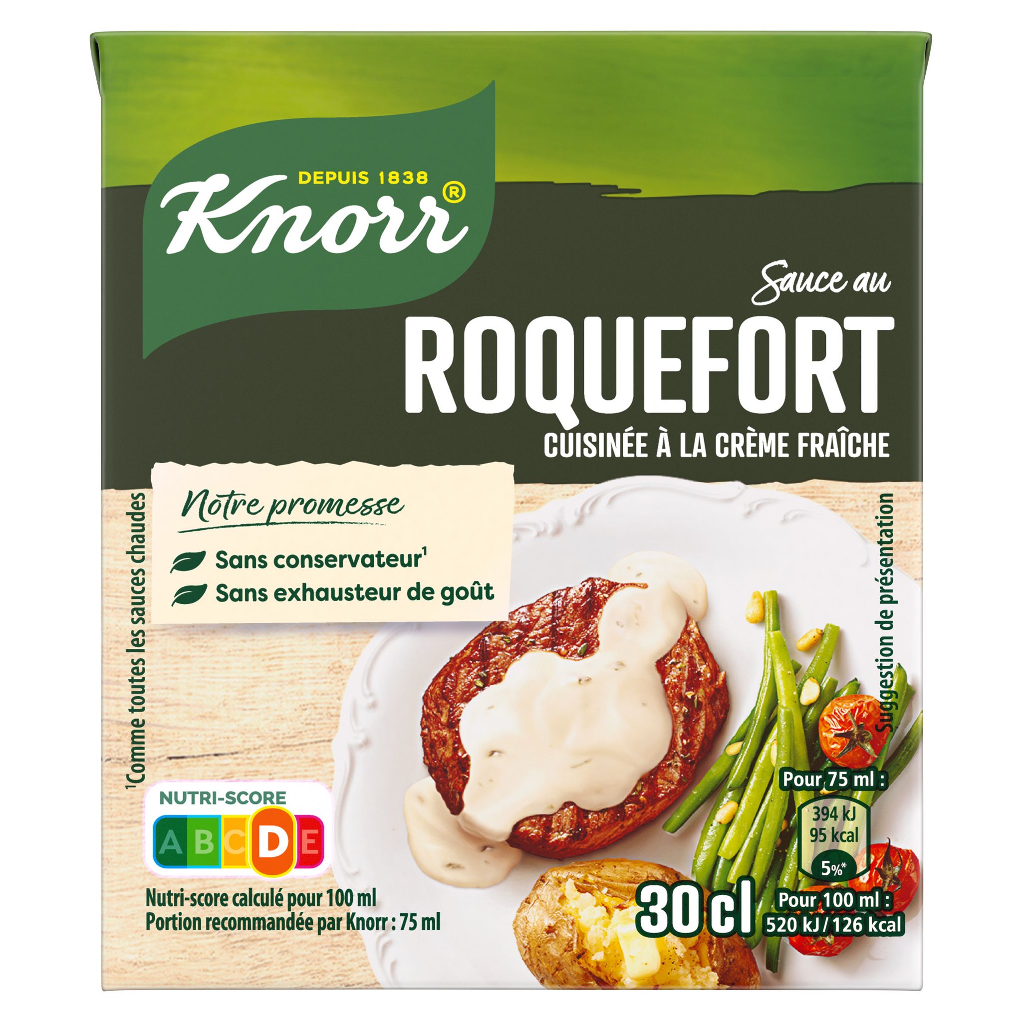 Voir la diapositive 2 : KNORR Sauce au roquefort cuisinée à la crème fraîche 30cl